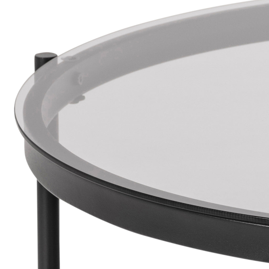 Bordeaux Round Coffee Table in Black with Smoked Glass Top