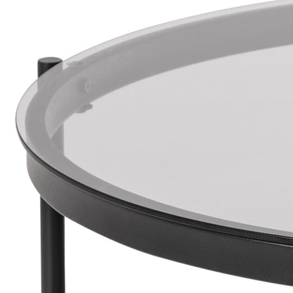 Bordeaux Round Coffee Table in Black with Smoked Glass Top