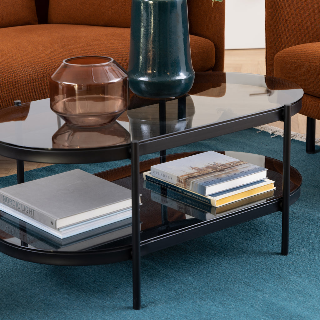 Bordeaux Oval Coffee Table with Smoked Glass Top