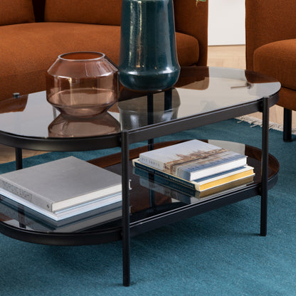Bordeaux Oval Coffee Table with Smoked Glass Top