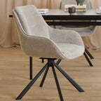 Angus Dining Table in Black 200x74cm Included 4 Carrie Swivel Dining Chairs in Sand