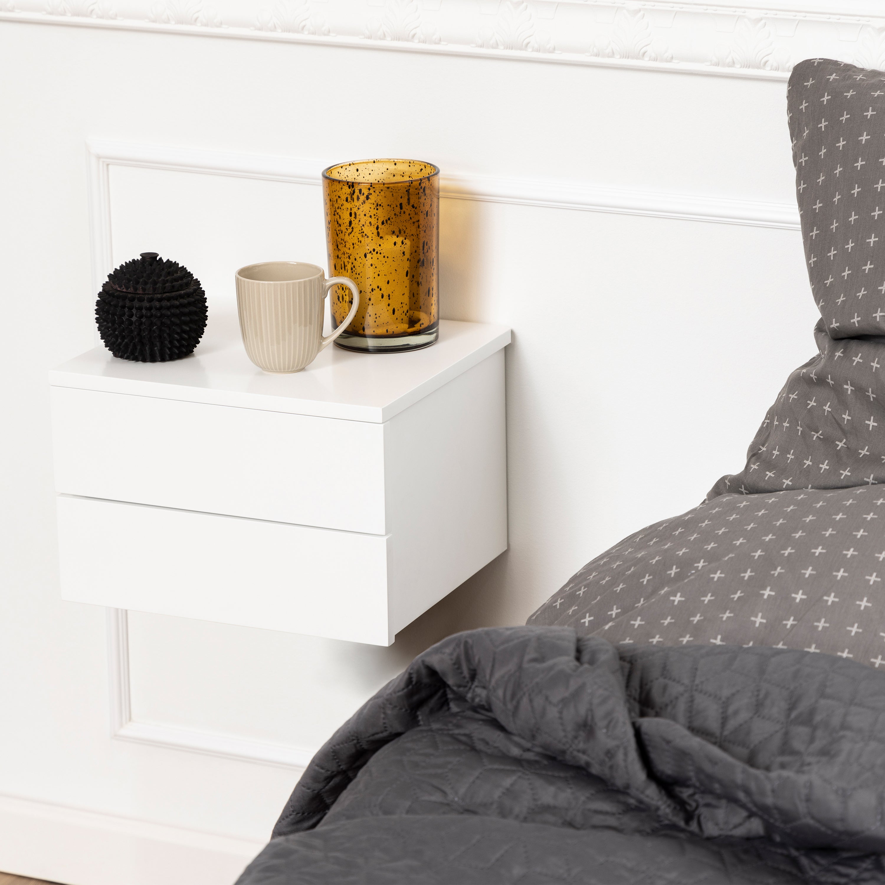 Avon Bedside Table with 2 Drawers in White