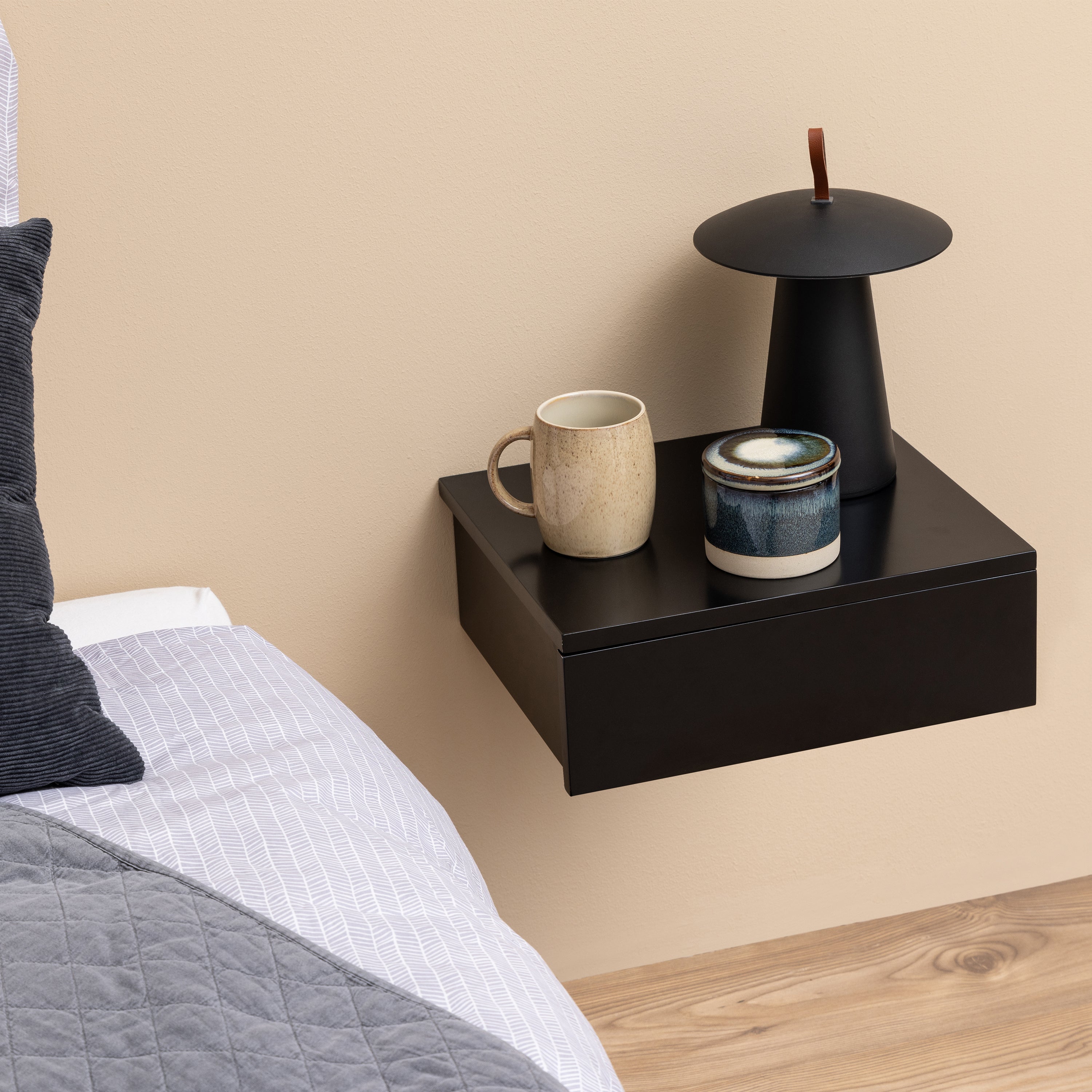 Avon Square Bedside Table with 1 Drawer in Black