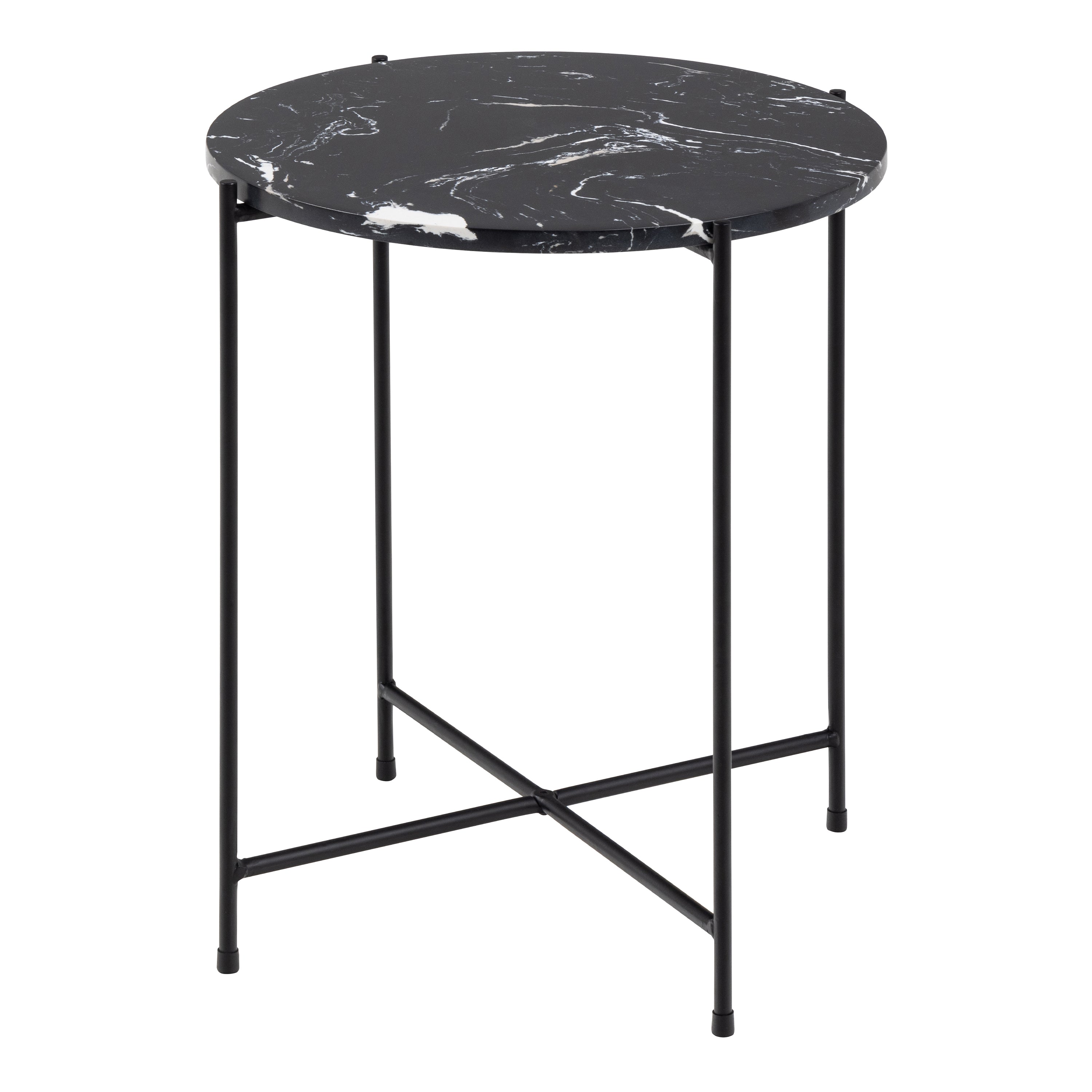 Avril Side Table with Black Polished Marble Stone 42x45cm