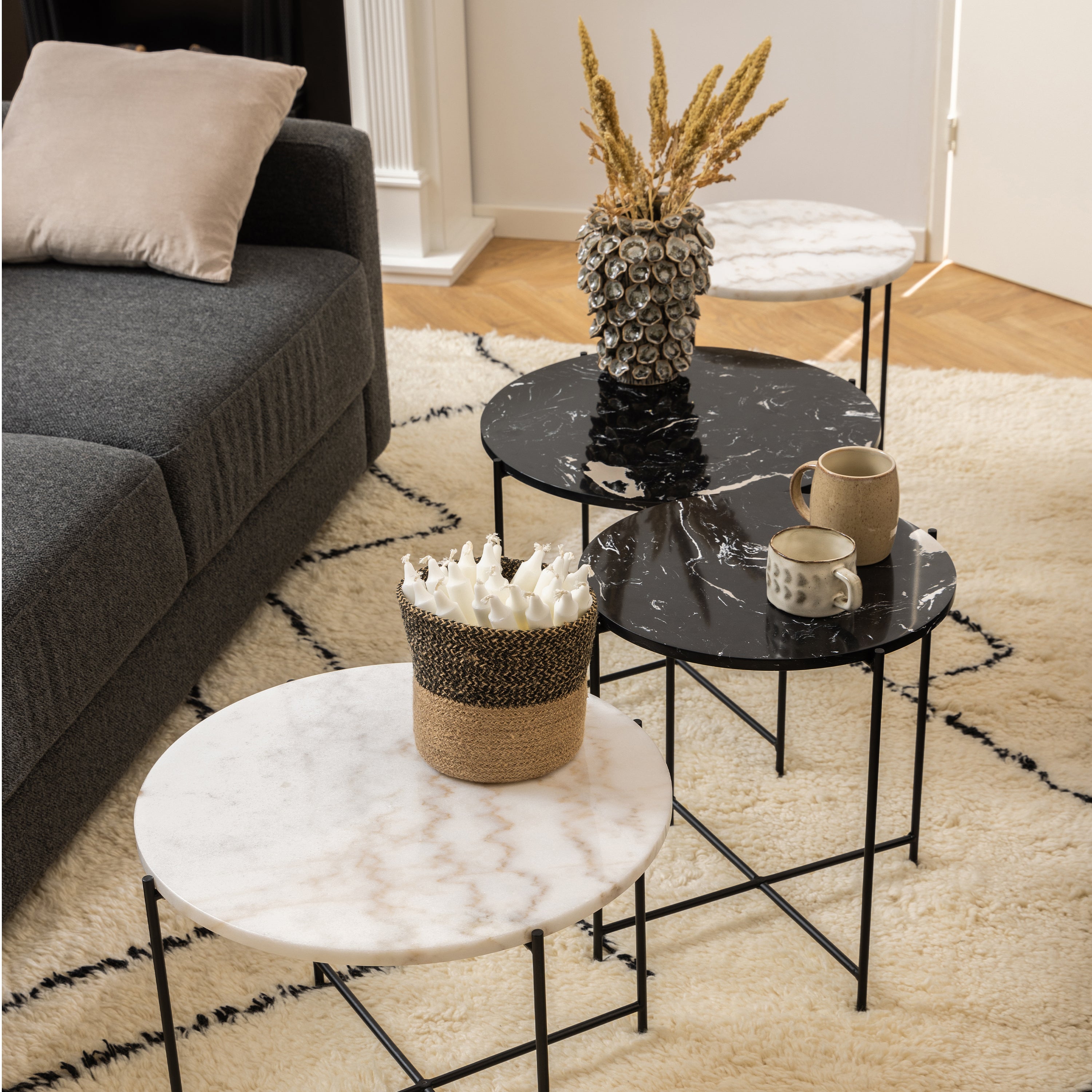 Avril Side Table with Black Polished Marble Stone 42x45cm