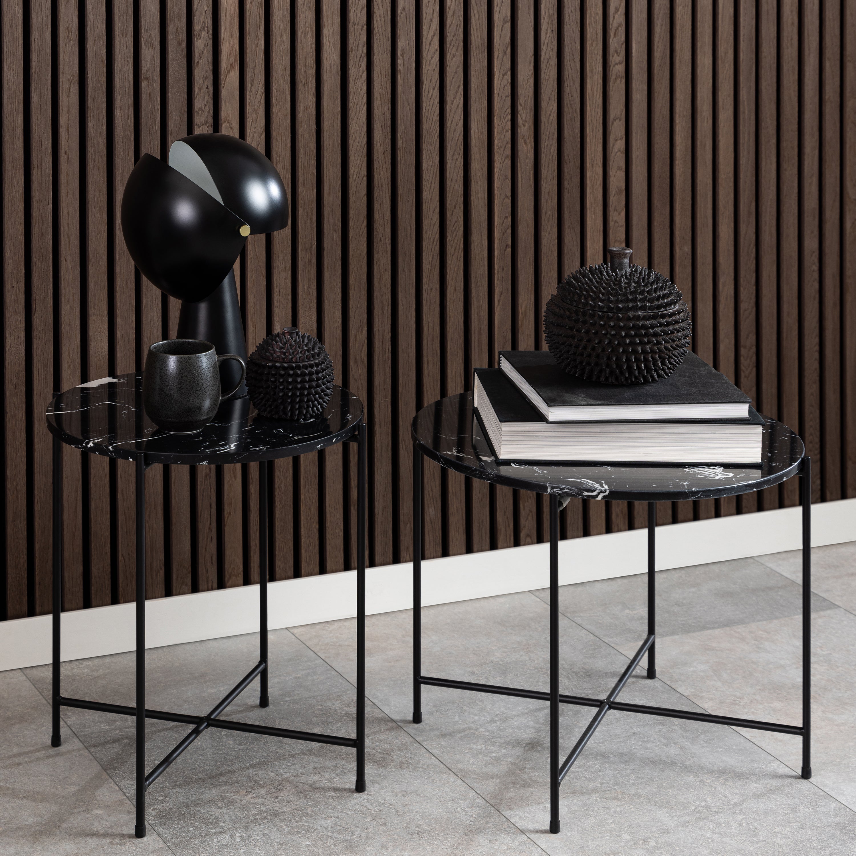 Avril Side Table with Black Polished Marble Stone 42x45cm