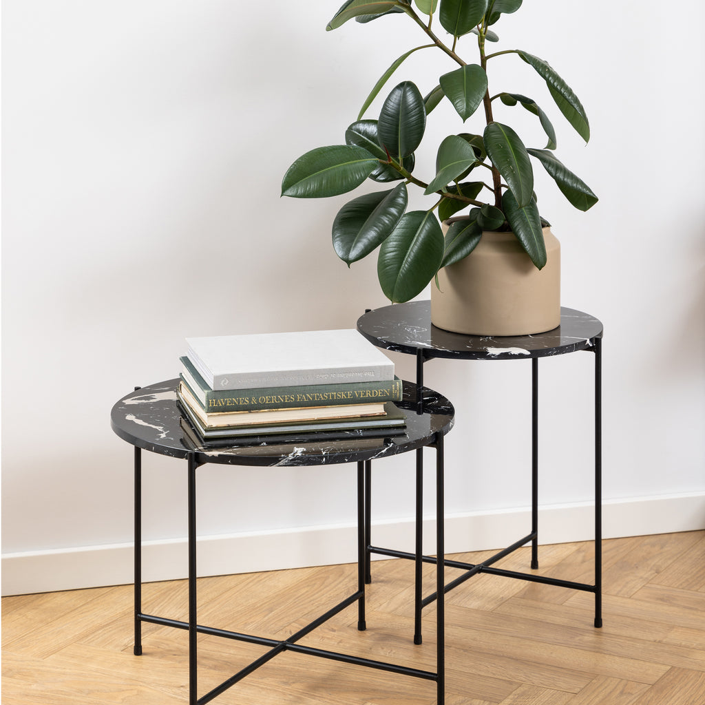 Avril Side Table with Black Polished Marble Stone 42x45cm