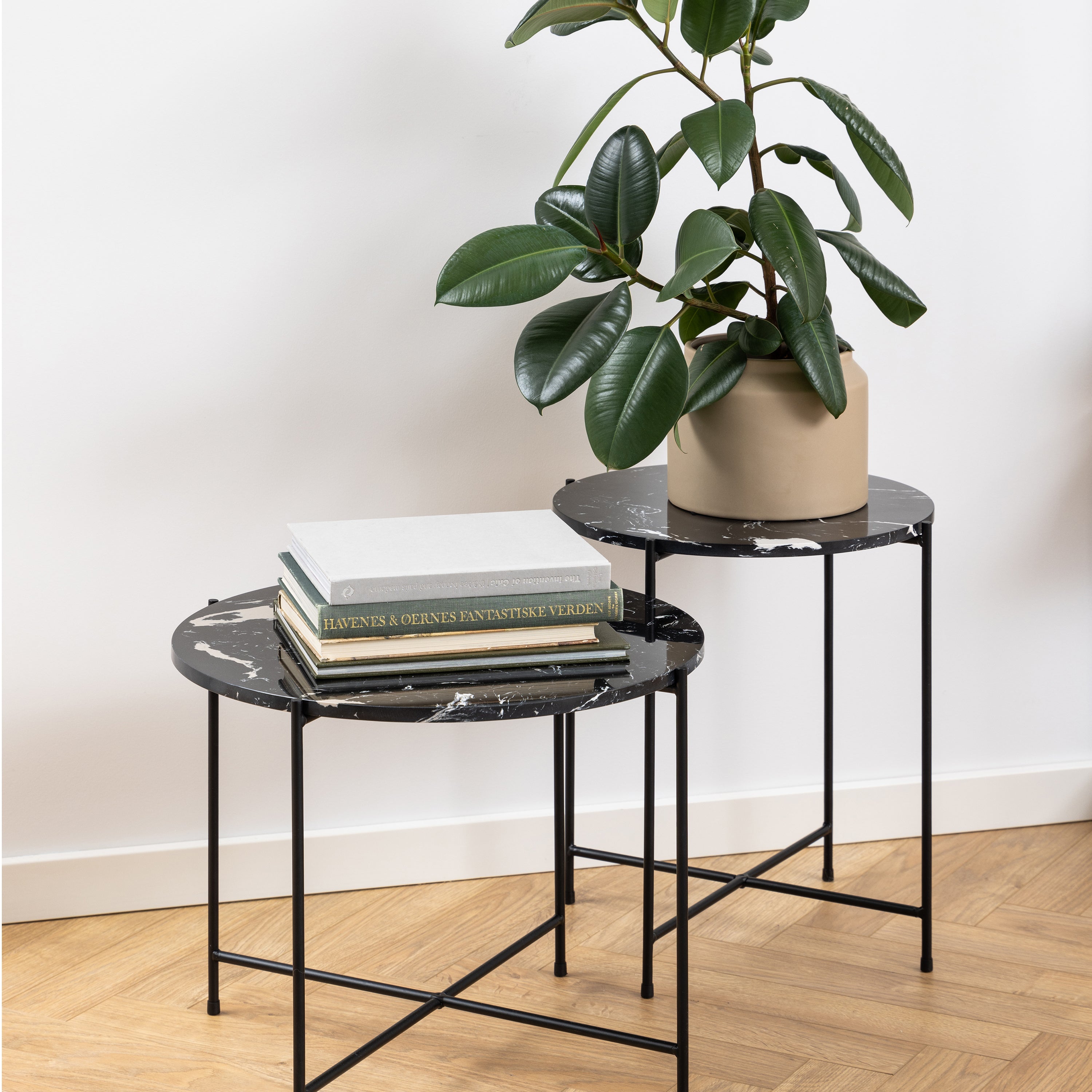 Avril Side Table with Black Polished Marble Stone 42x45cm