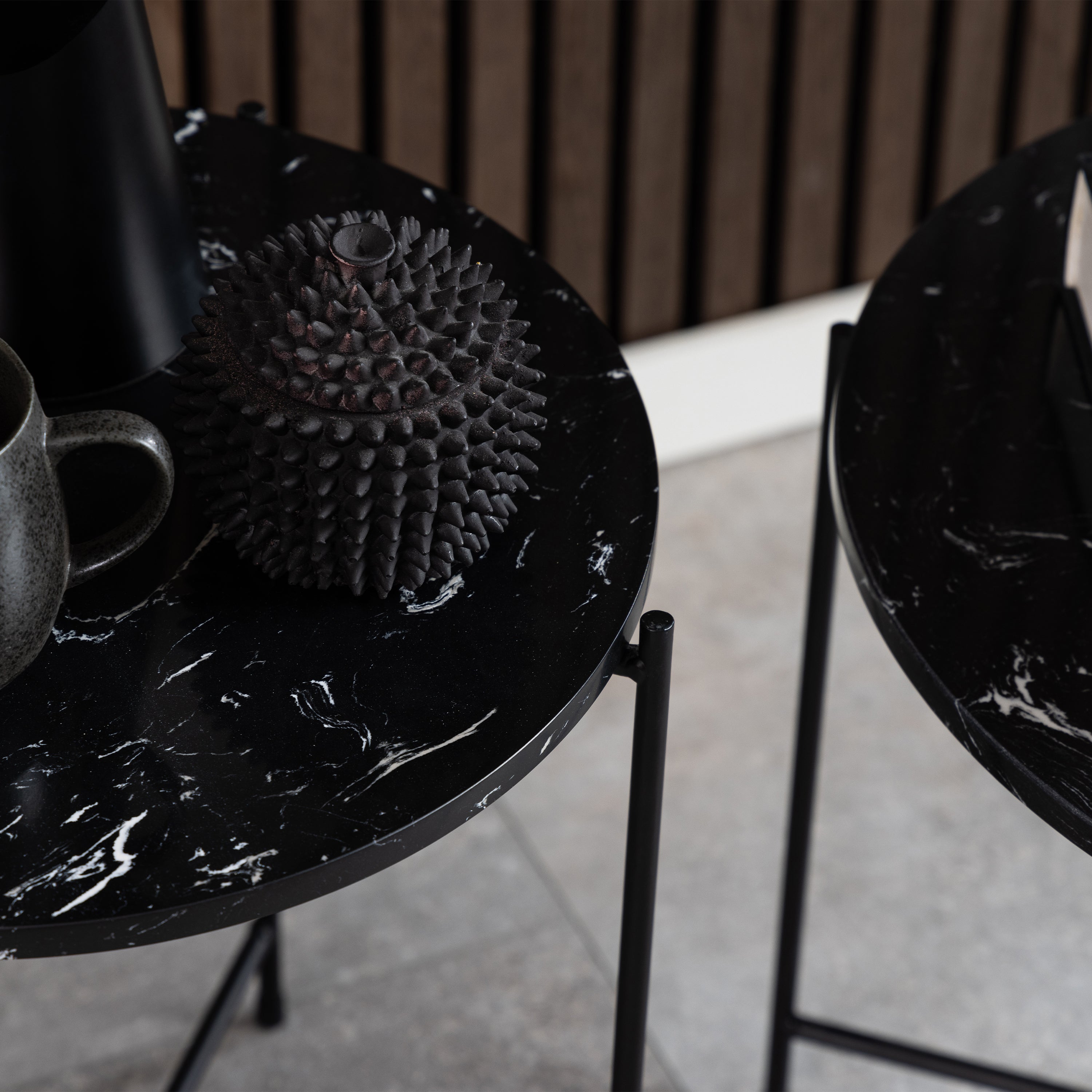 Avril Side Table with Black Polished Marble Stone 42x45cm