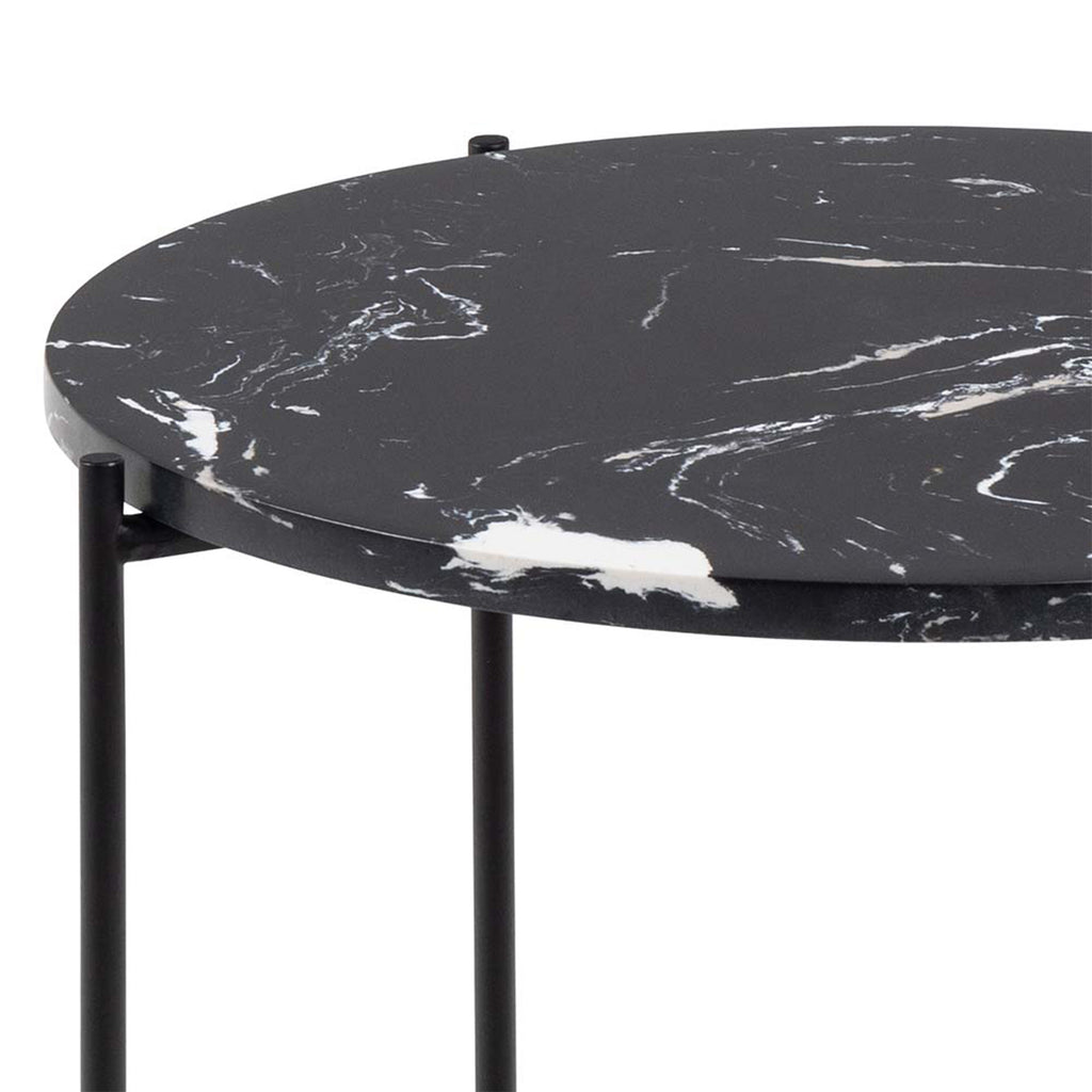 Avril Side Table with Black Polished Marble Stone 42x45cm