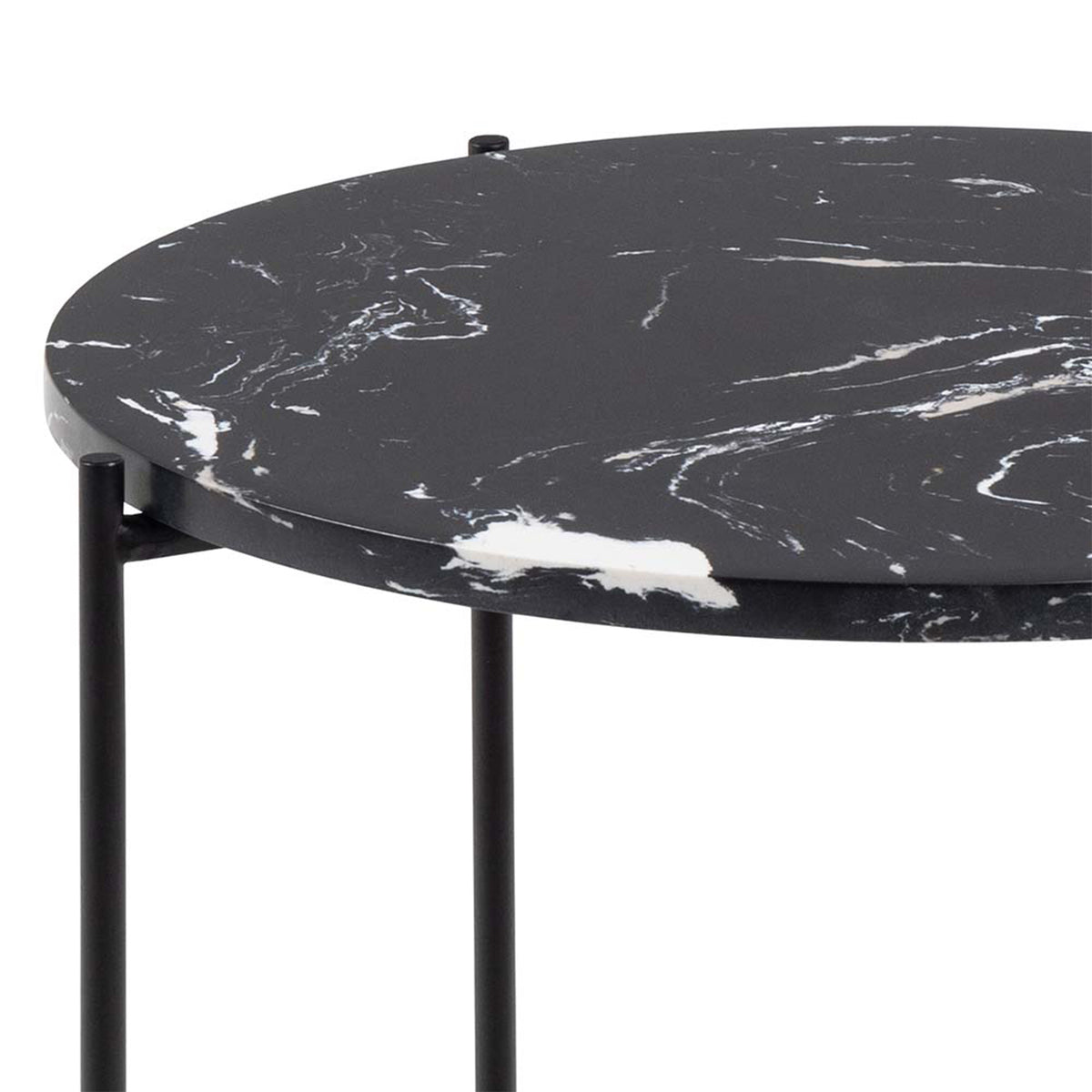 Avril Side Table with Black Polished Marble Stone 42x45cm
