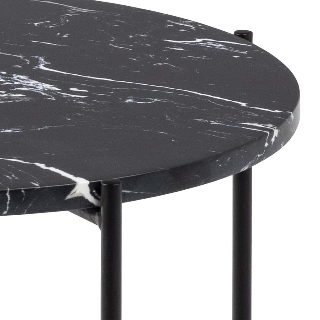 Avril Side Table with Black Polished Marble Stone 42x45cm