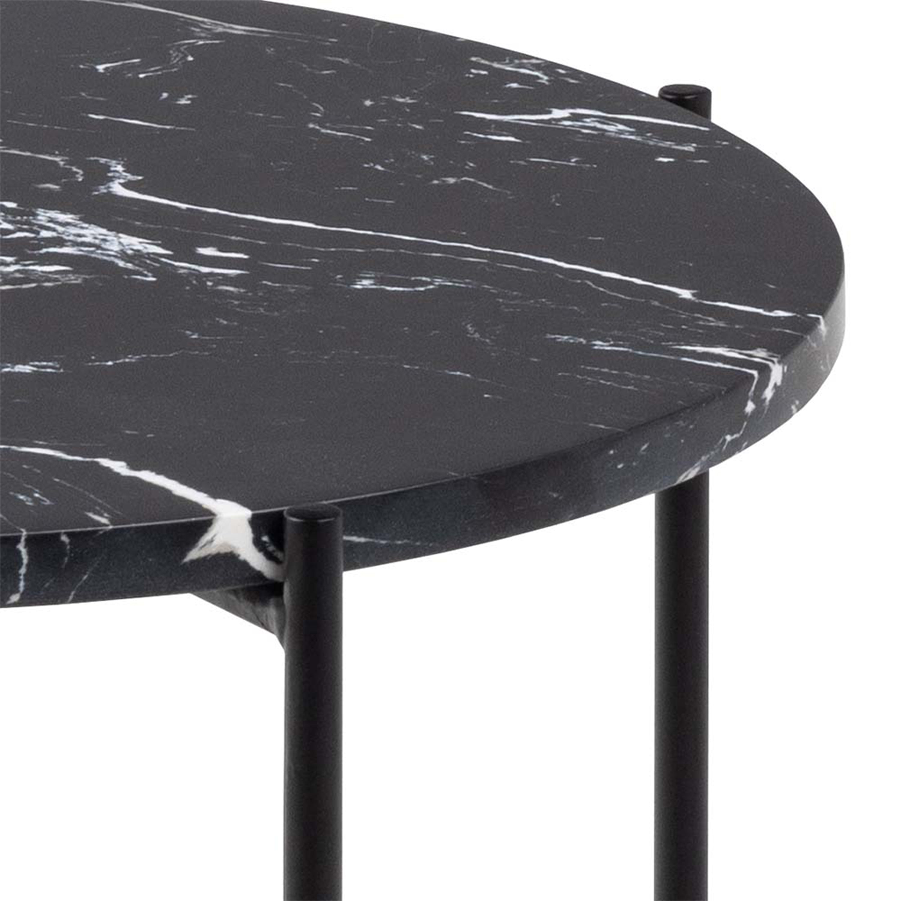 Avril Side Table with Black Polished Marble Stone 42x45cm