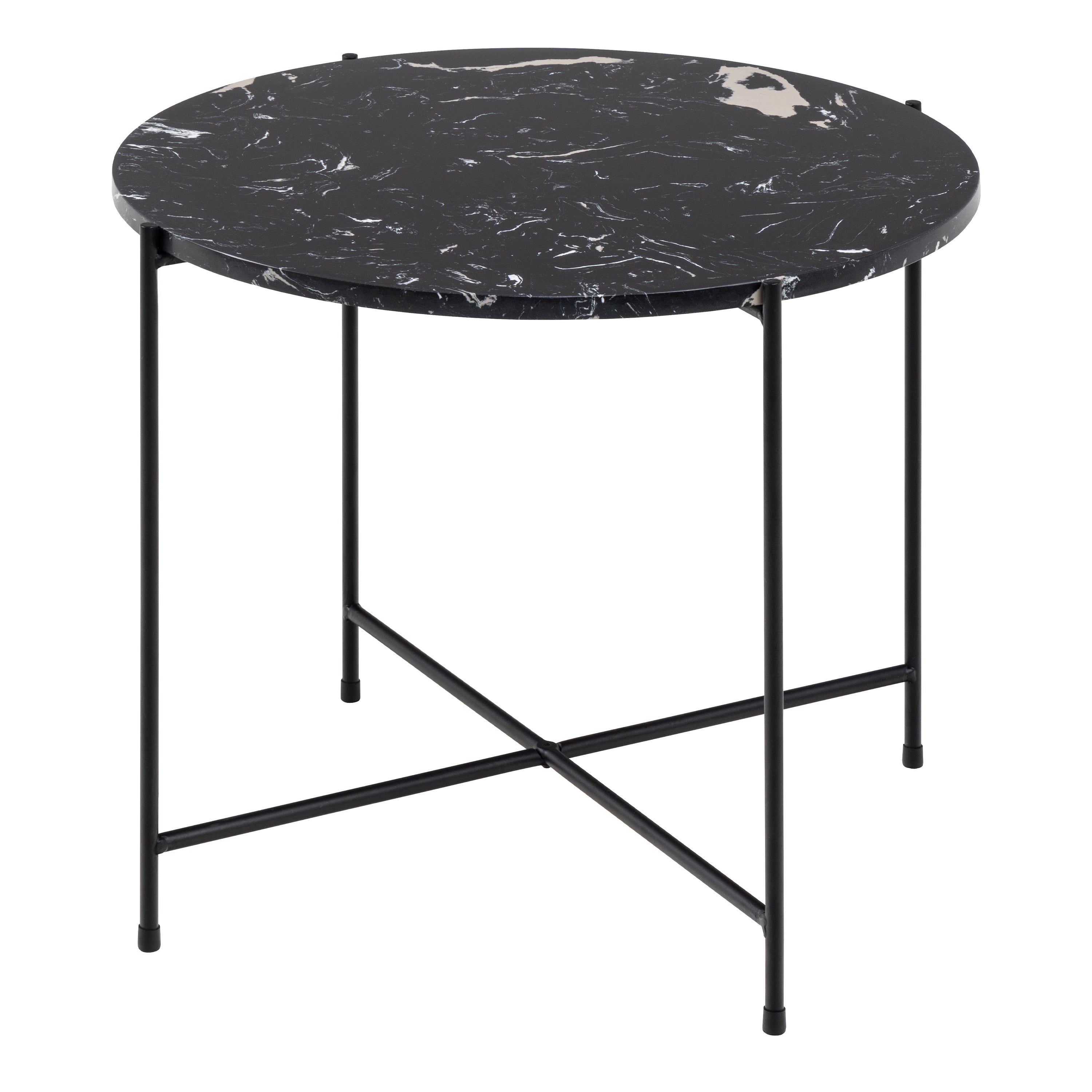 Avril Side Table with Black Polished Marble Stone 52x40cm