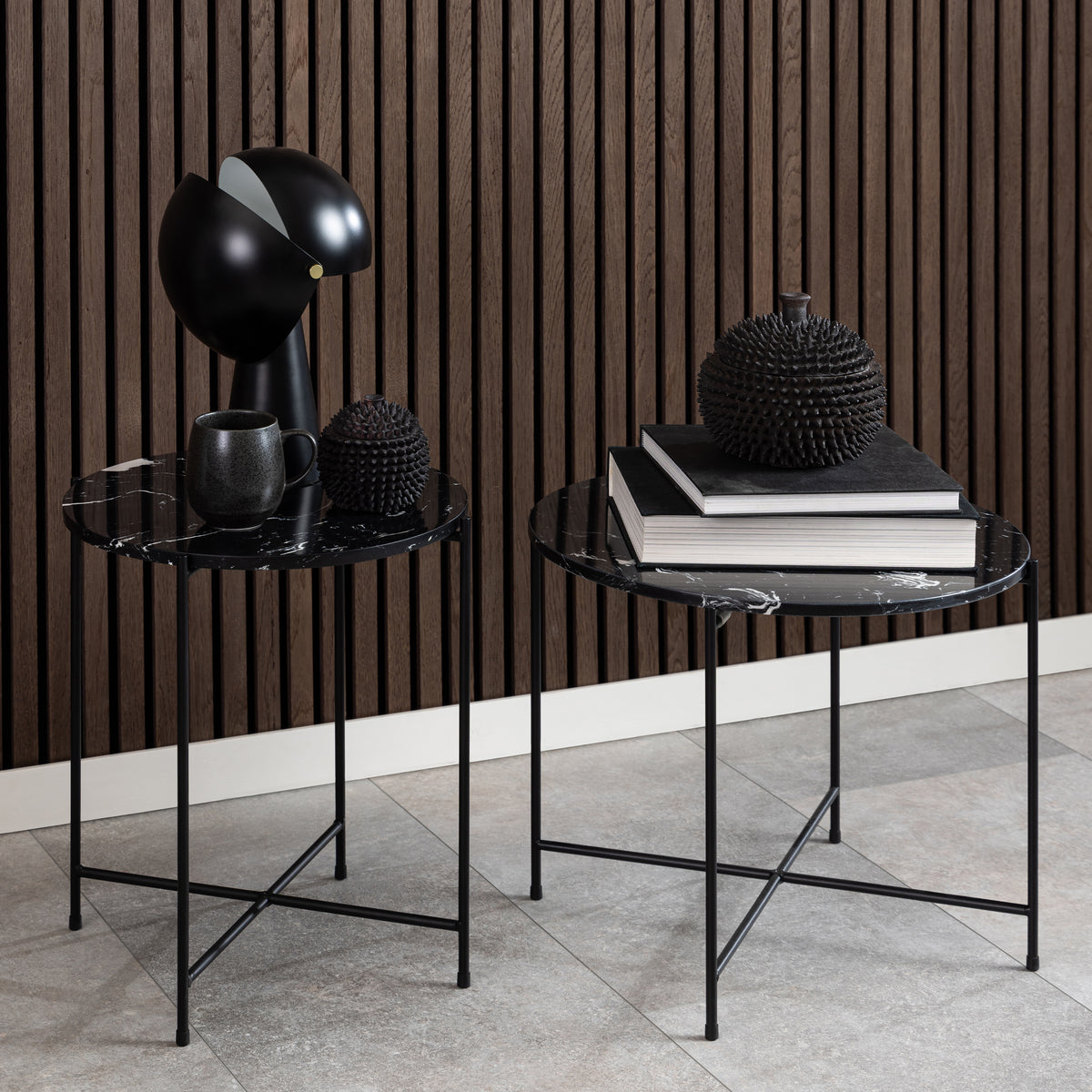 Avril Side Table with Black Polished Marble Stone 52x40cm
