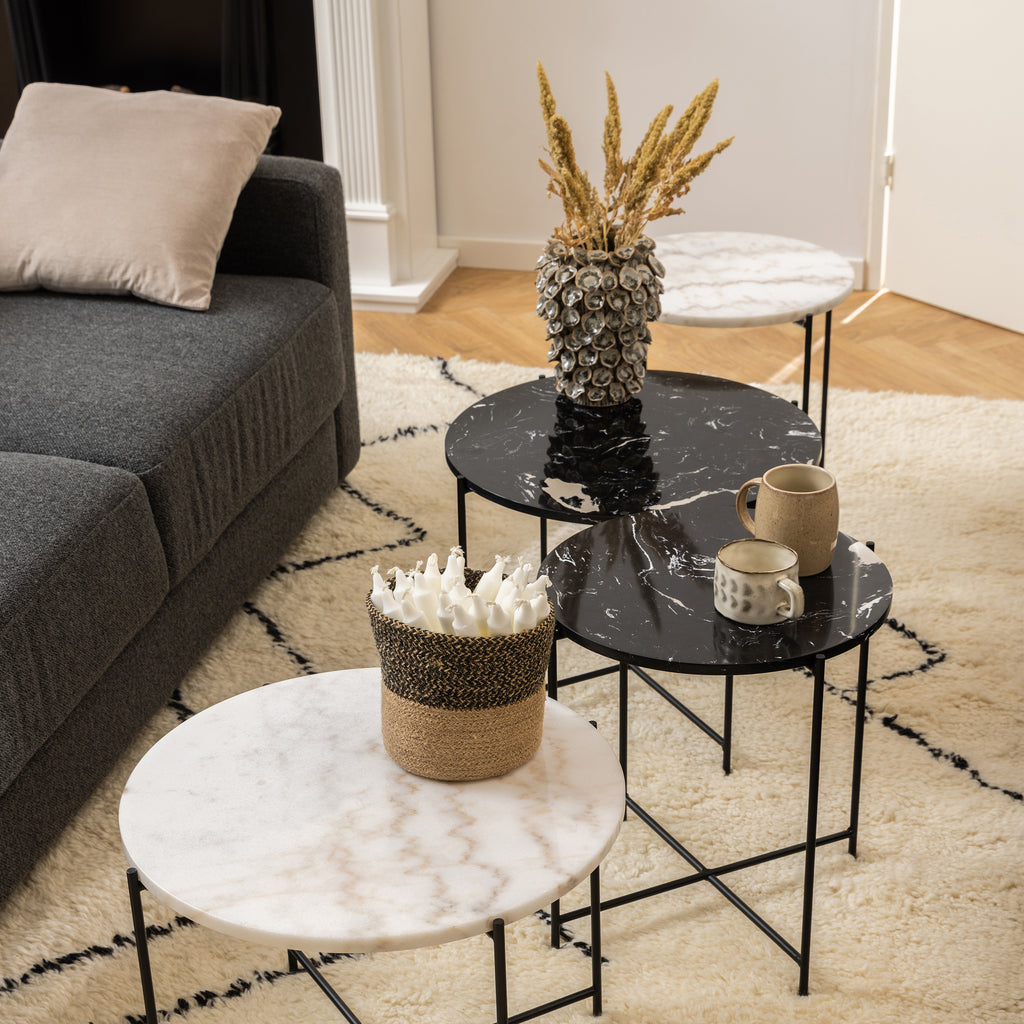 Avril Side Table with Black Polished Marble Stone 52x40cm