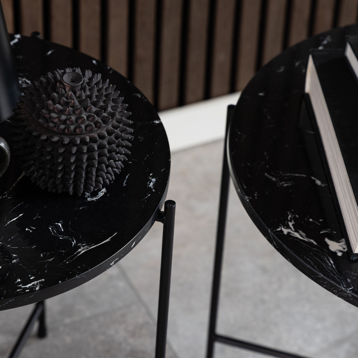 Avril Side Table with Black Polished Marble Stone 52x40cm