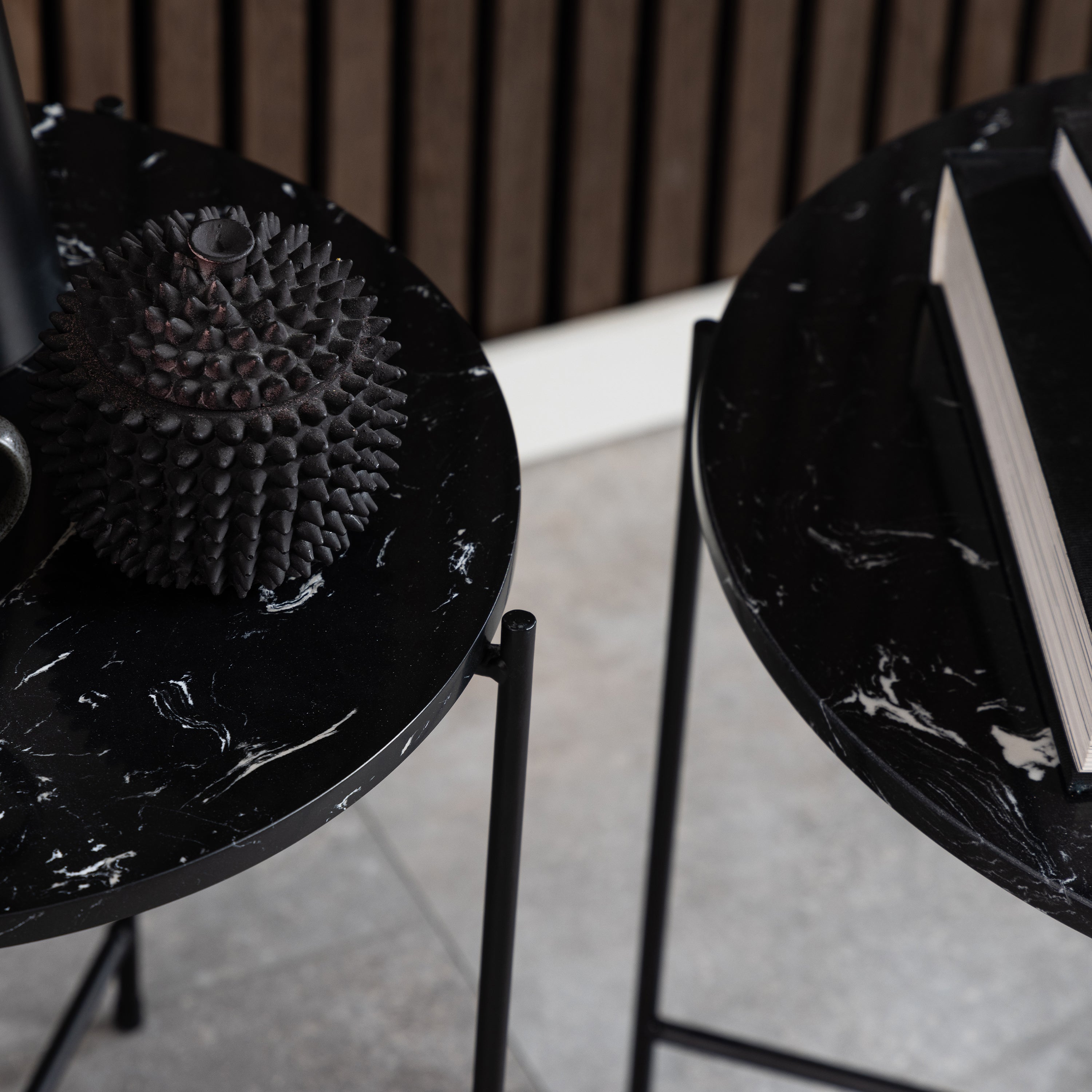 Avril Side Table with Black Polished Marble Stone 52x40cm