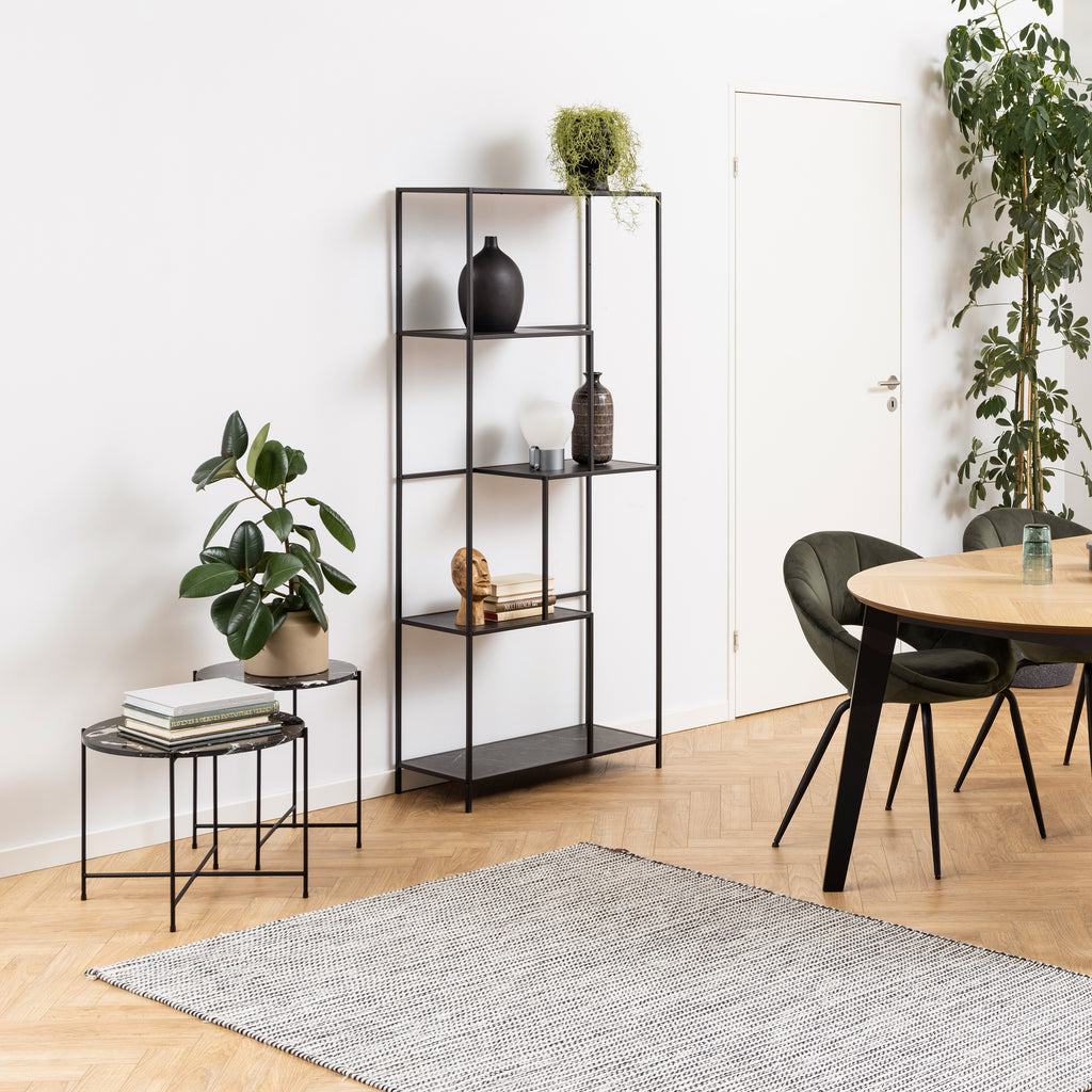 Avril Side Table with Black Polished Marble Stone 52x40cm