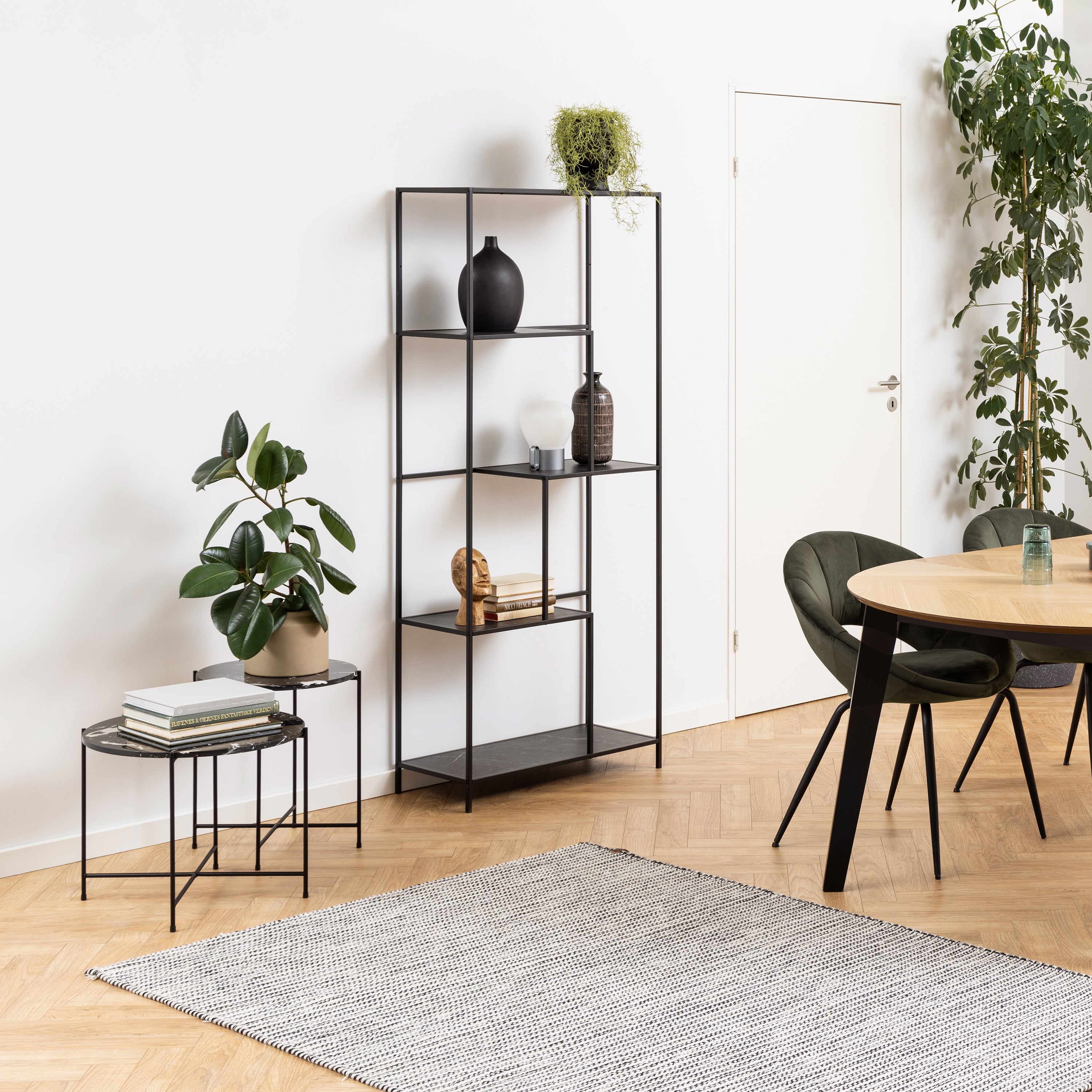 Avril Side Table with Black Polished Marble Stone 52x40cm