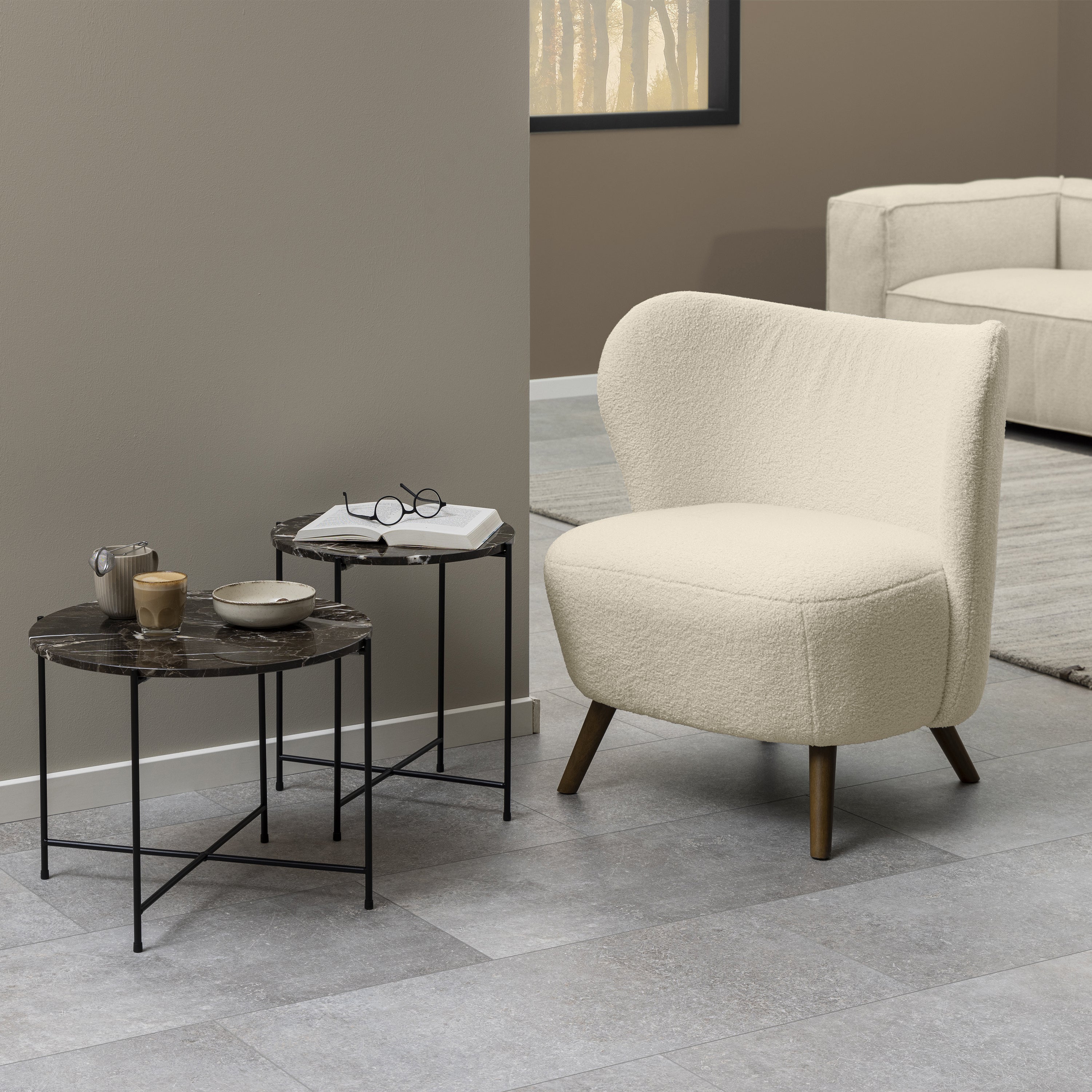 Avril Side Table with Brown Marble Top 42x45cm