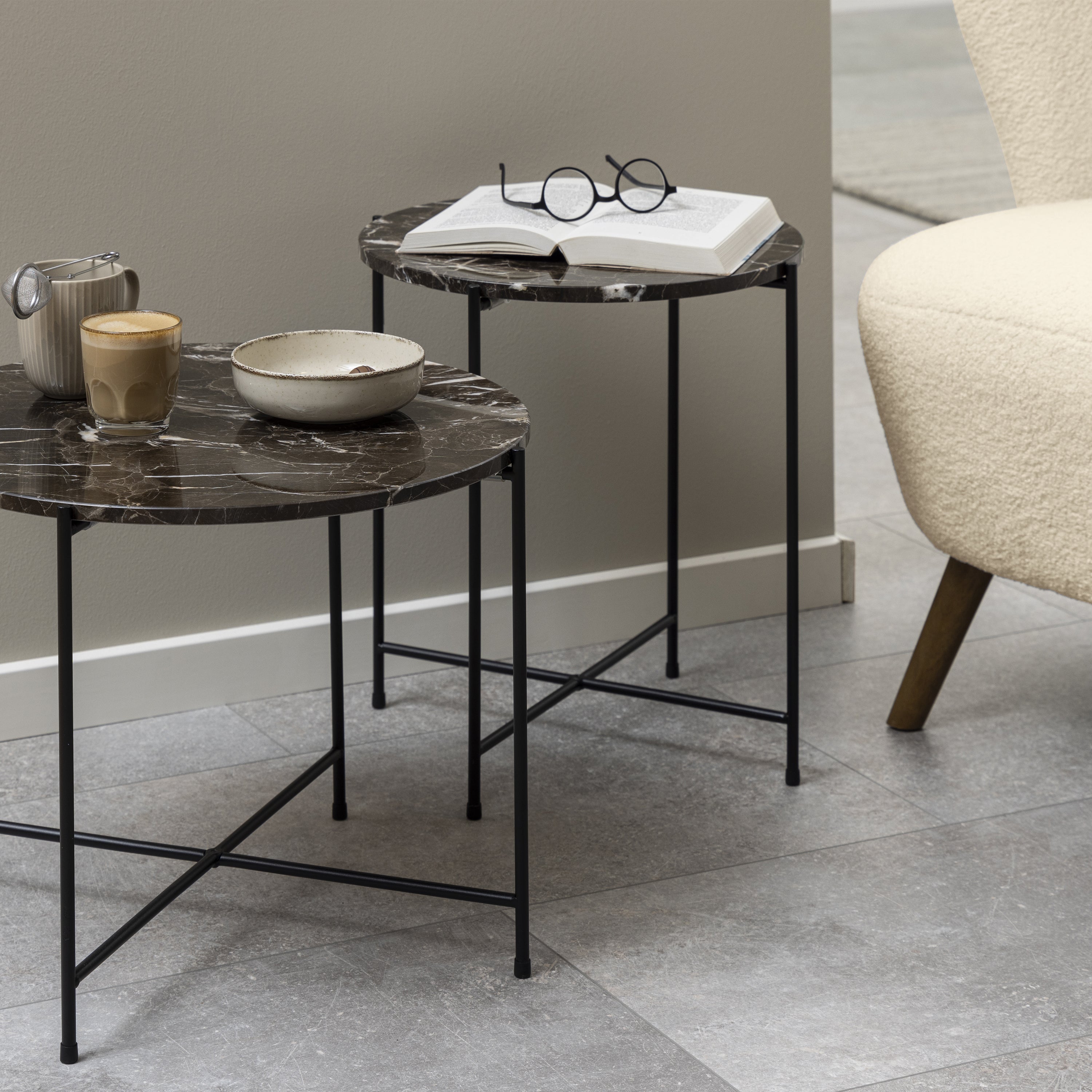 Avril Side Table with Brown Marble Top 42x45cm