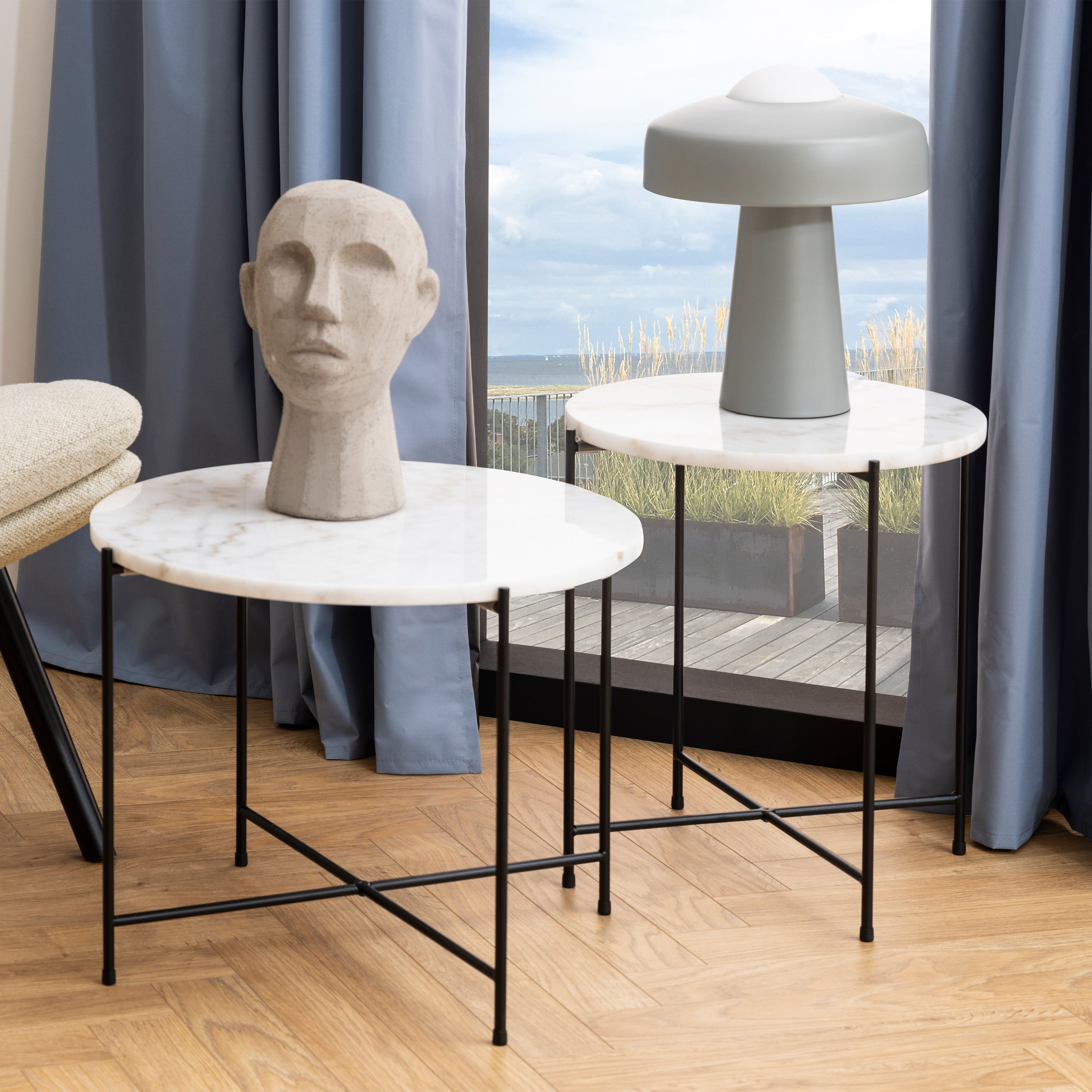 Avril Side Table with White Marble Top 52x40cm