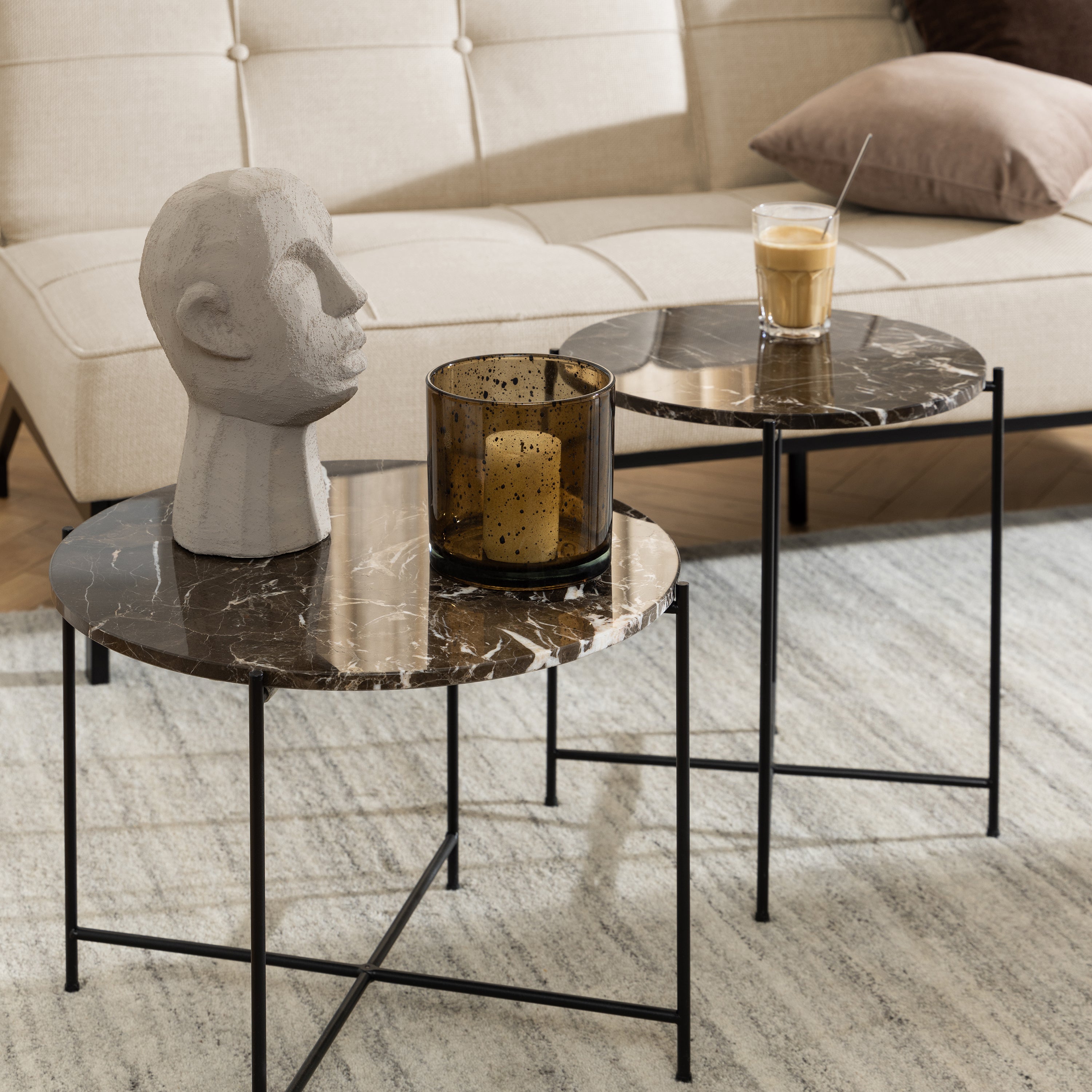 Avril Side Table with Brown Marble Top 52x40cm
