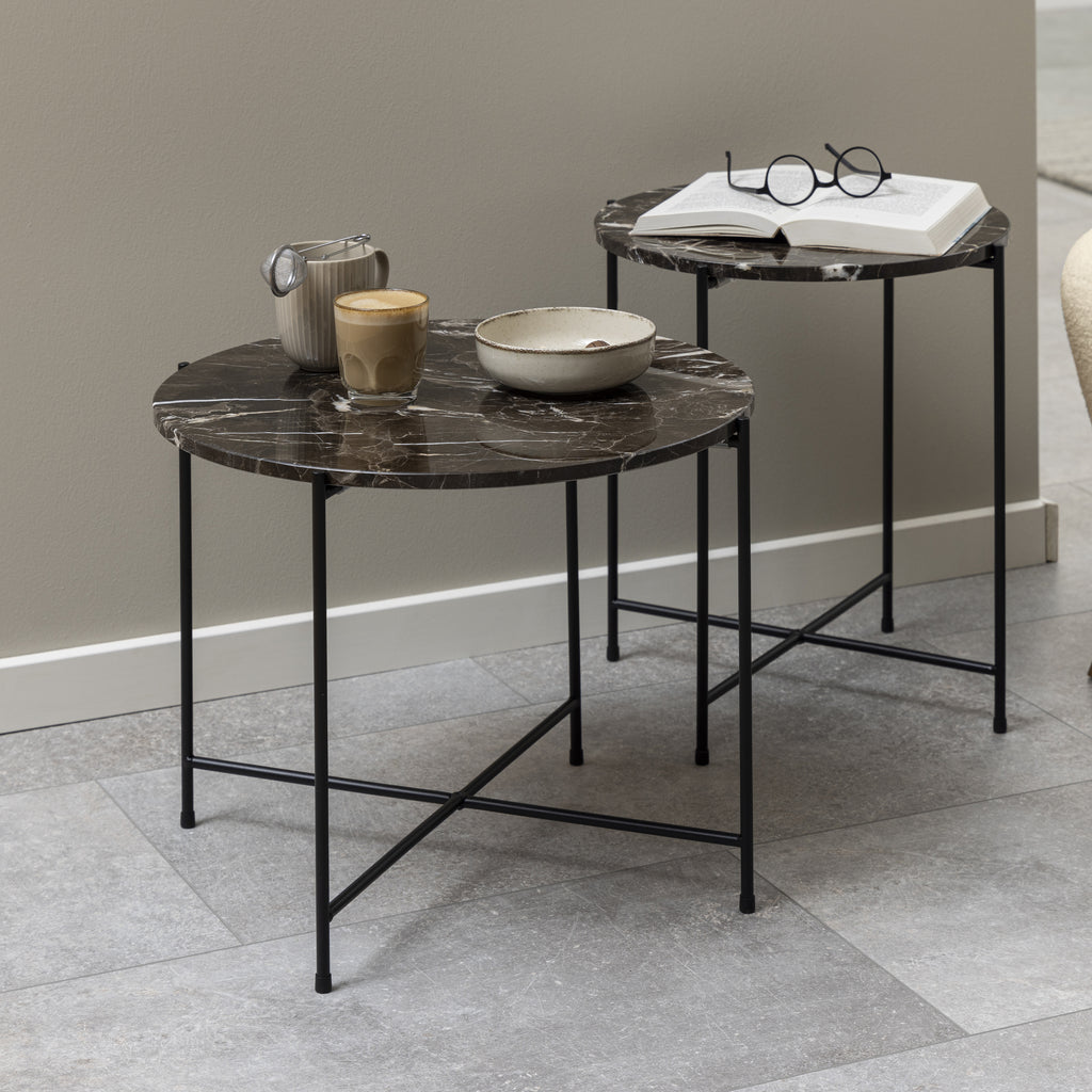 Avril Side Table with Brown Marble Top 52x40cm