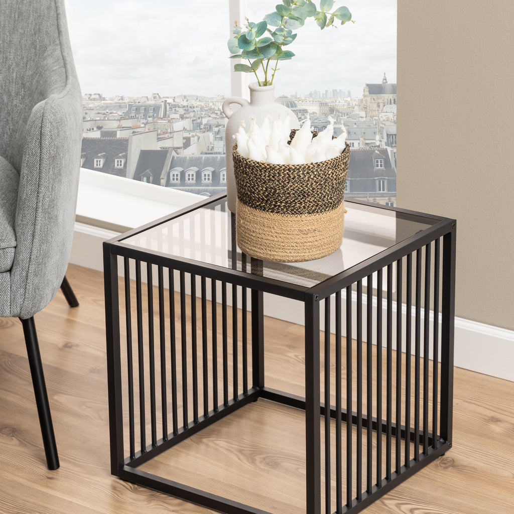 Sylvester Side Table in Black with Glass Top