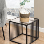 Sylvester Side Table in Black with Glass Top