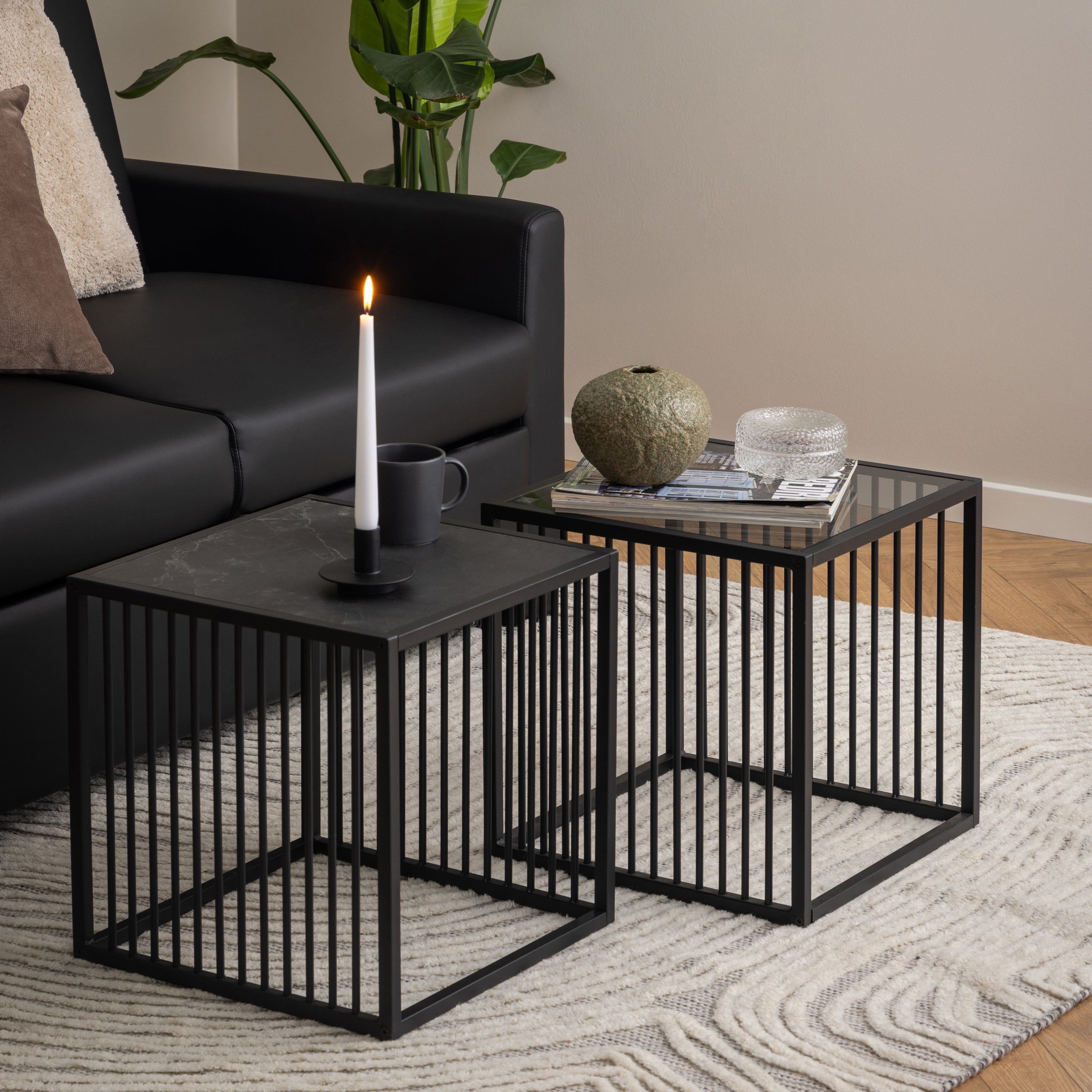 Sylvester Side Table in Black with Glass Top