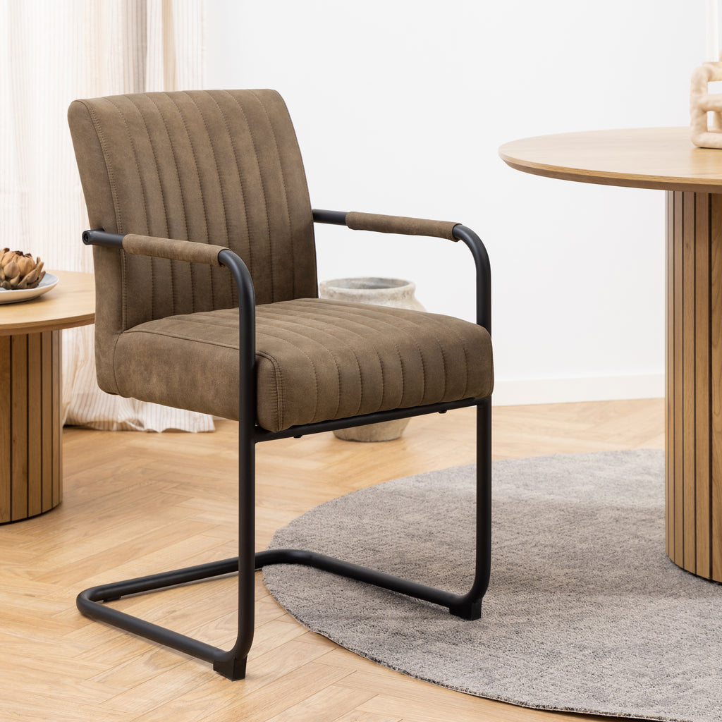 Valley Dining Table in Oak 120cm with 4 Adele Dining Chairs in Light Brown Fabric
