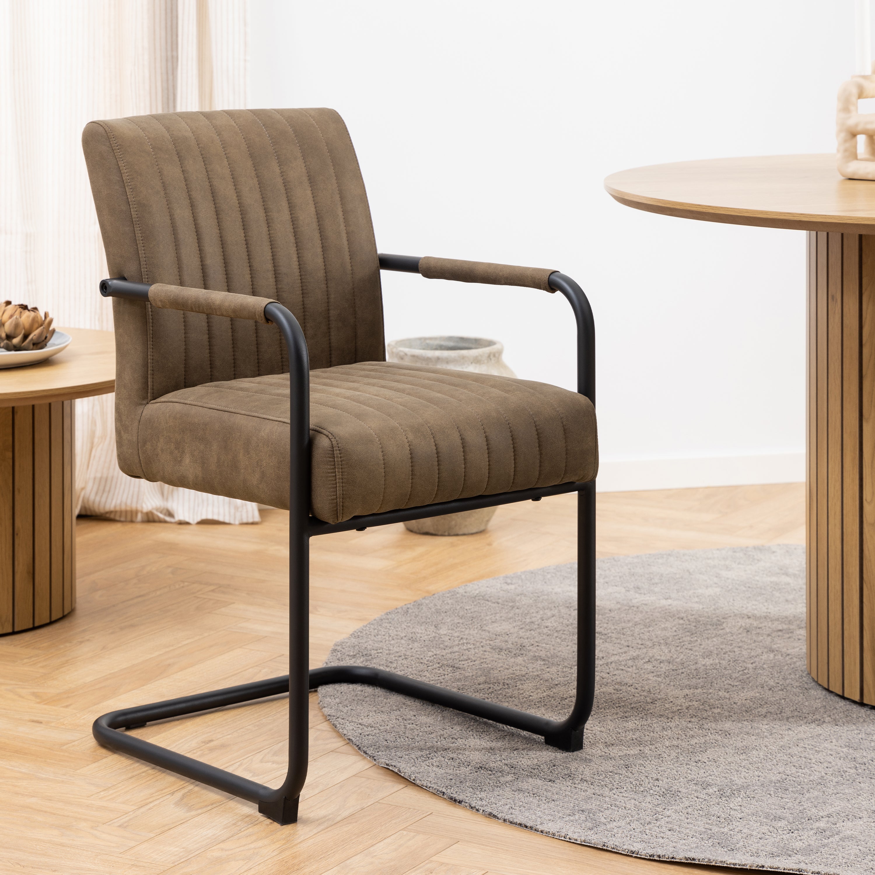Valley Dining Table in Oak 120cm with 4 Adele Dining Chairs in Light Brown Fabric