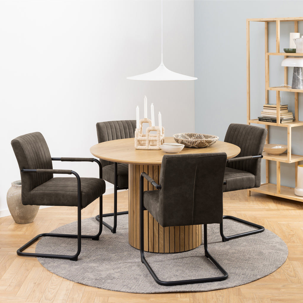 Valley Dining Table in Oak 120cm with 4 Adele Dining Chairs in Grey Fabric