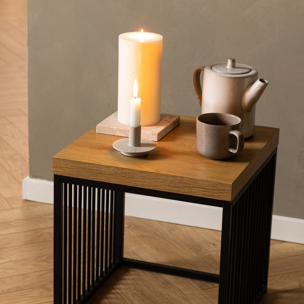 Sylvester Side Table in Black and Oak