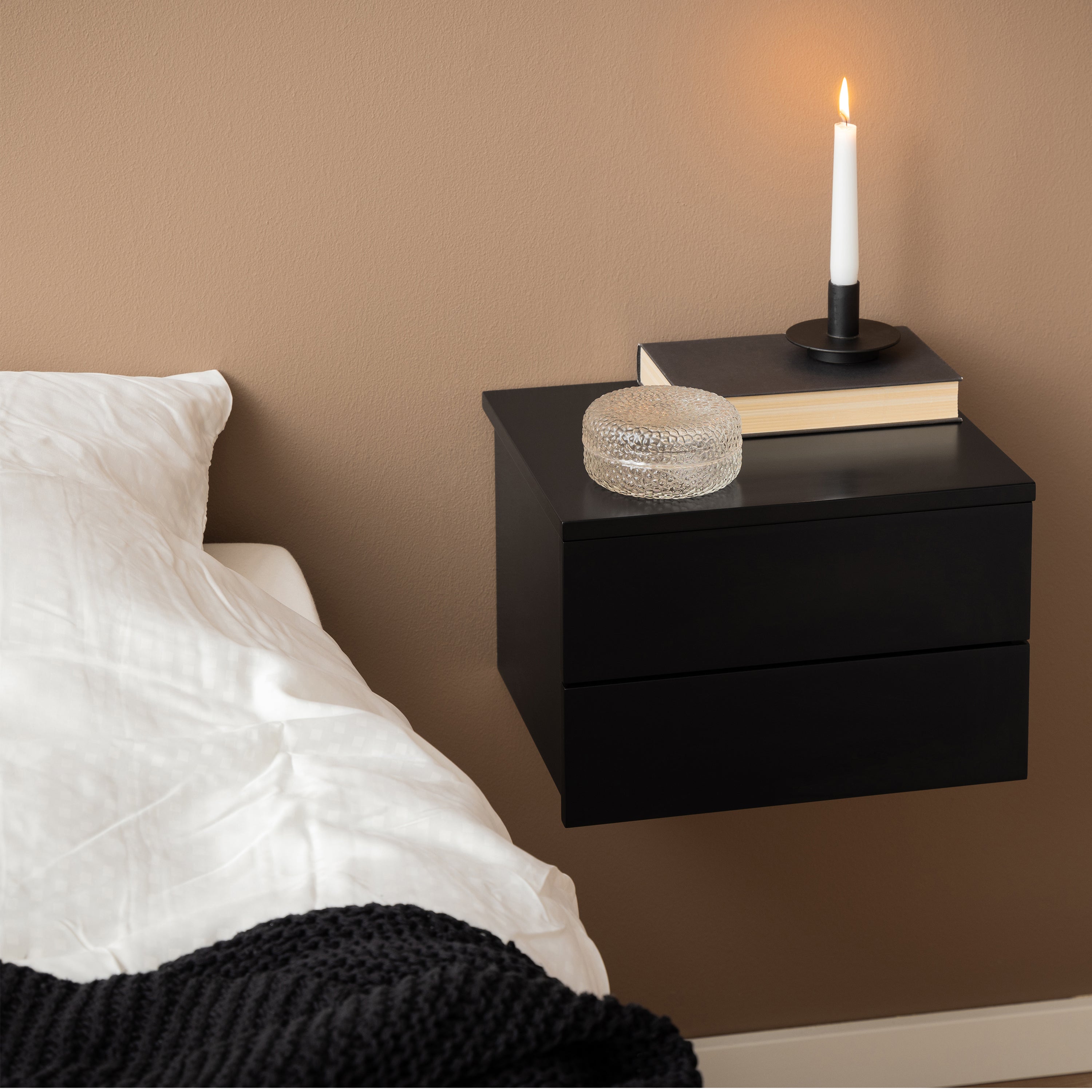 Avon Bedside Table with 2 Drawers in Black