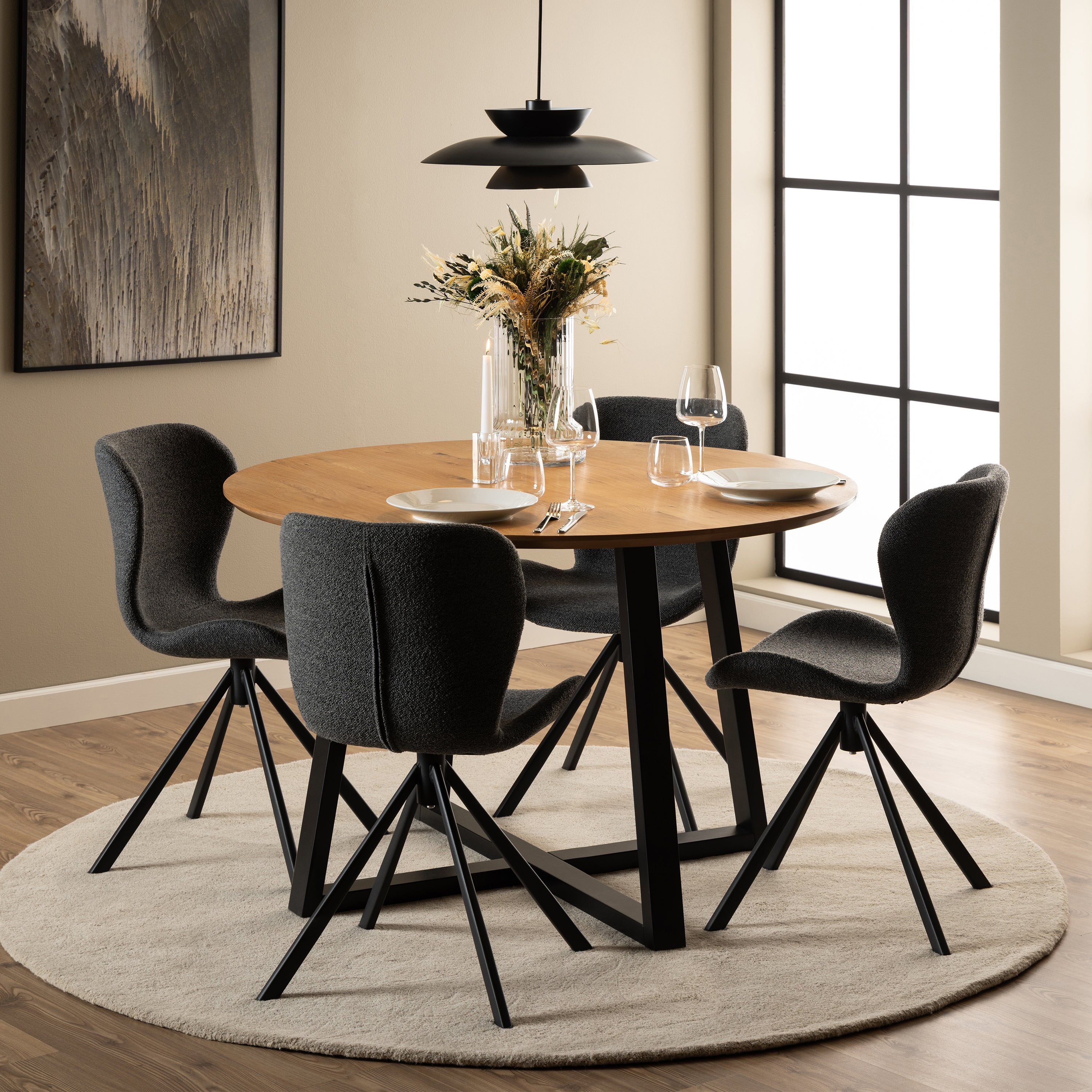 Matilda Swivel Dining Chairs in Grey Fabic Set of 2