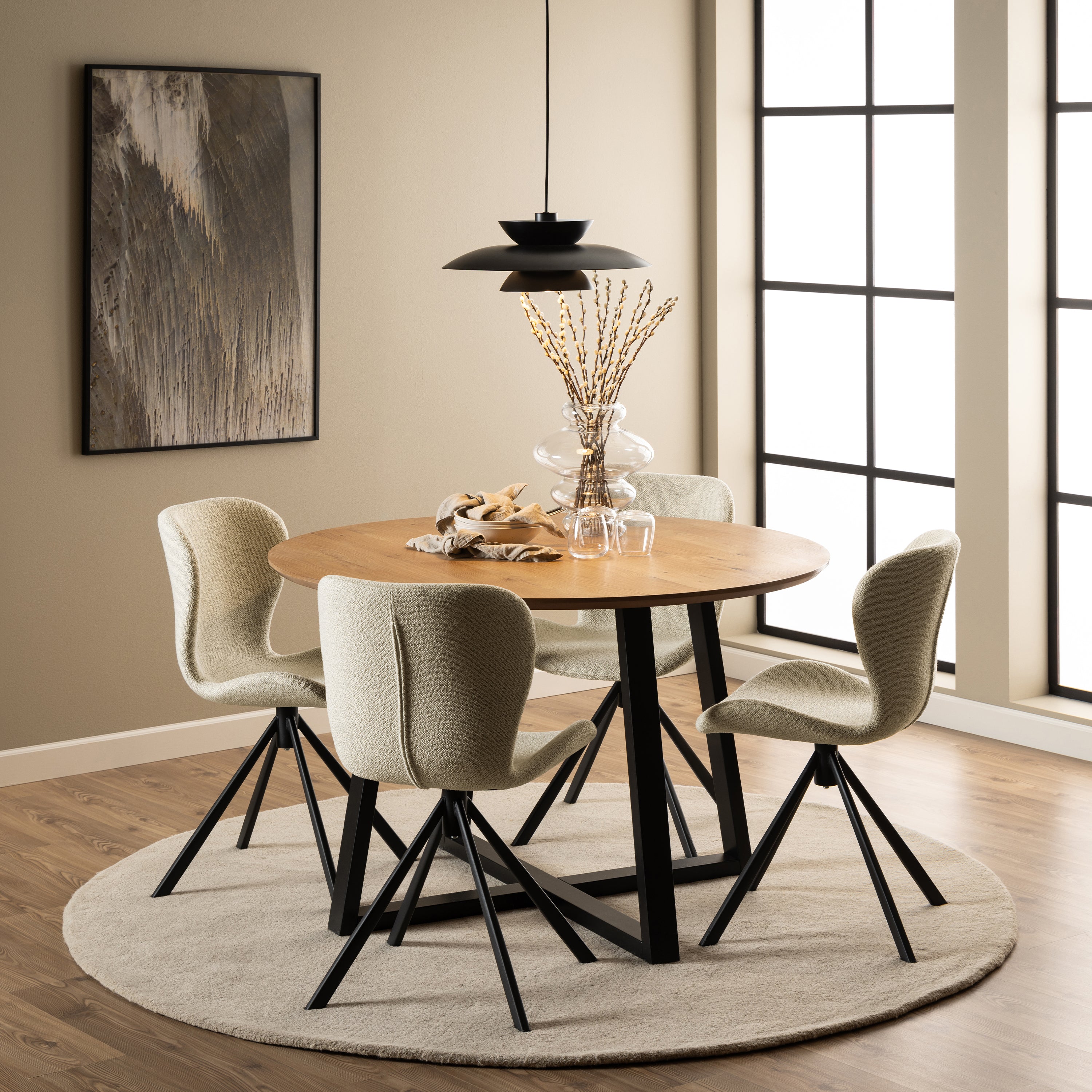 Matilda Swivel Dining Chairs in Cream Fabic Set of 2