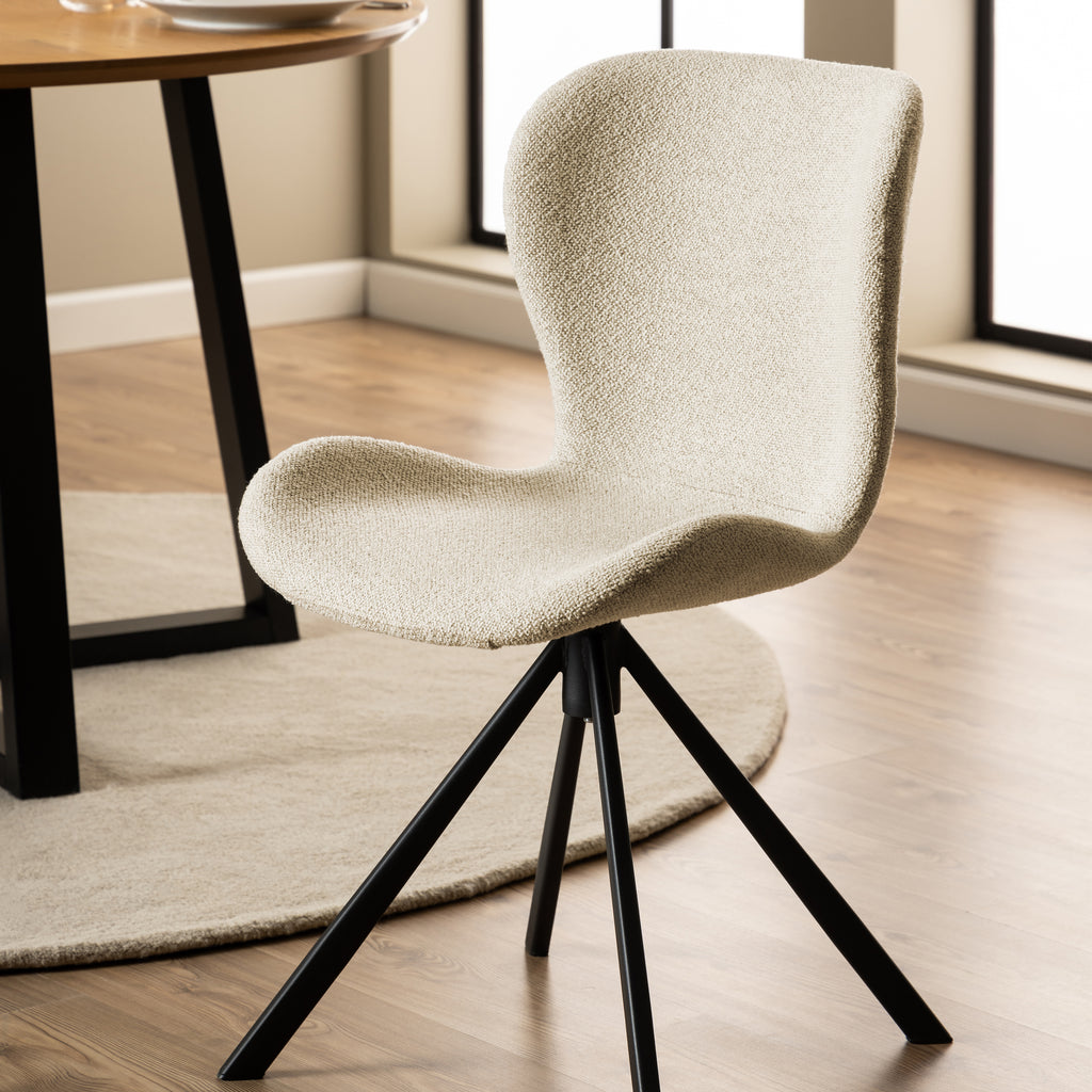 Matilda Swivel Dining Chairs in Cream Fabic Set of 2