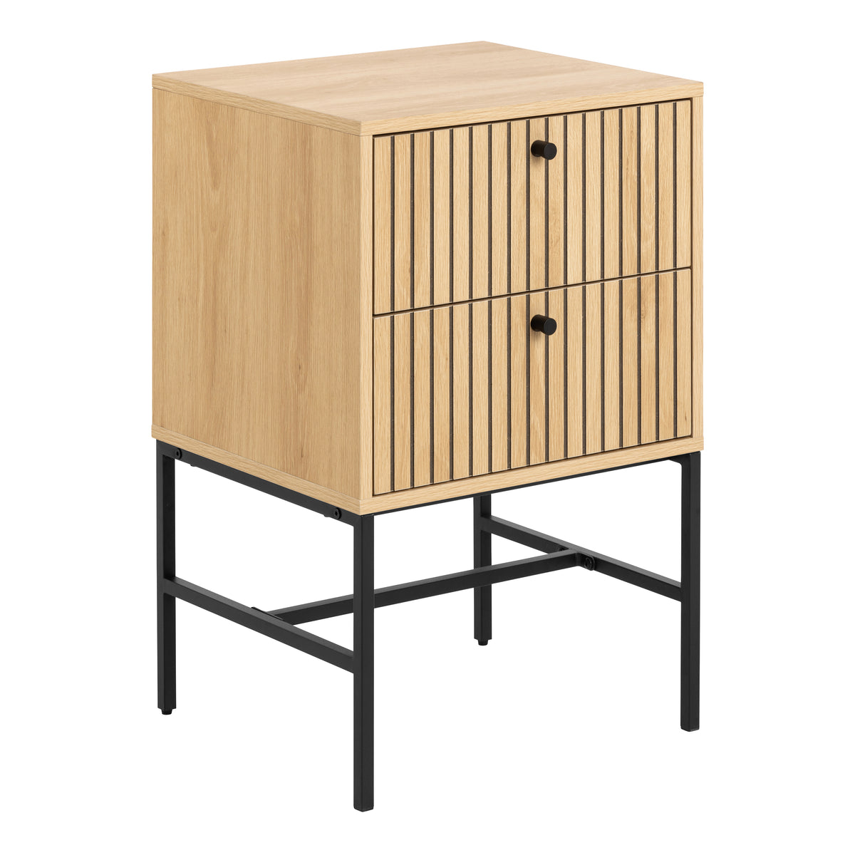 Alberto 2 Drawer Bedside Table in Oak/Black Legs
