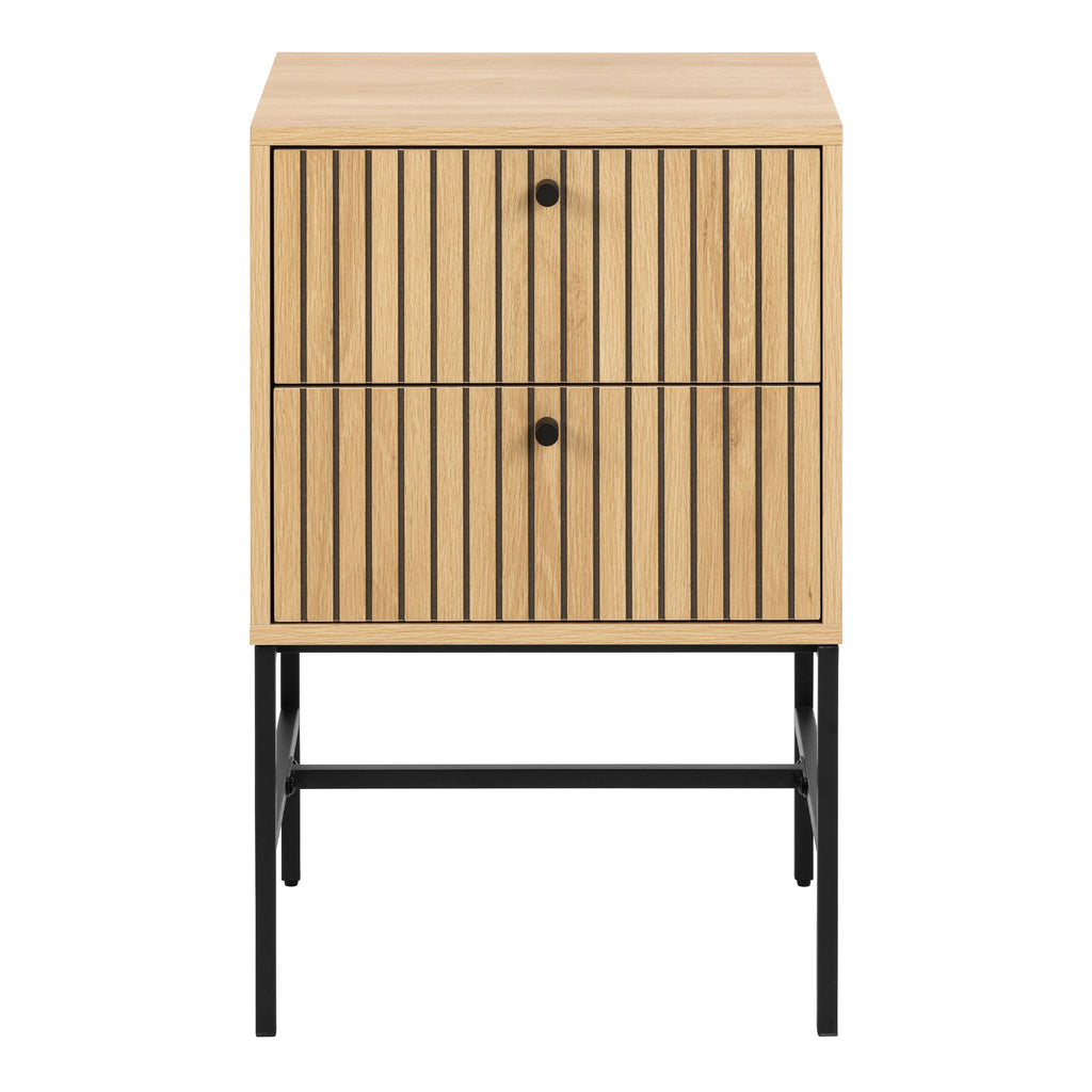 Alberto 2 Drawer Bedside Table in Oak/Black Legs