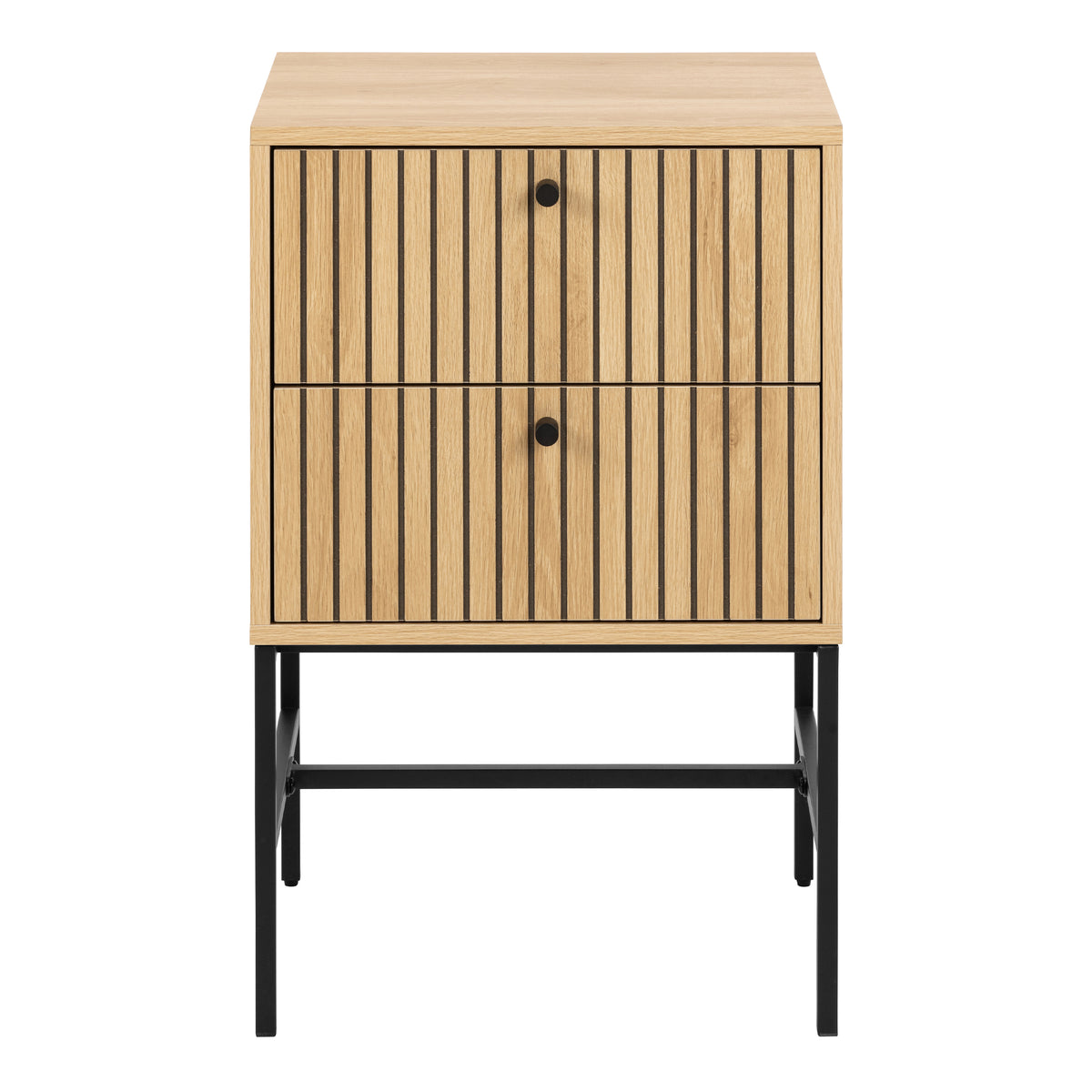Alberto 2 Drawer Bedside Table in Oak/Black Legs
