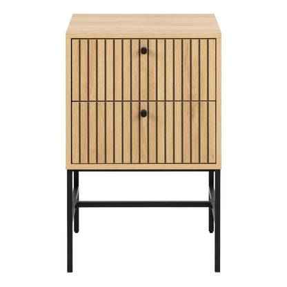 Alberto 2 Drawer Bedside Table in Oak/Black Legs