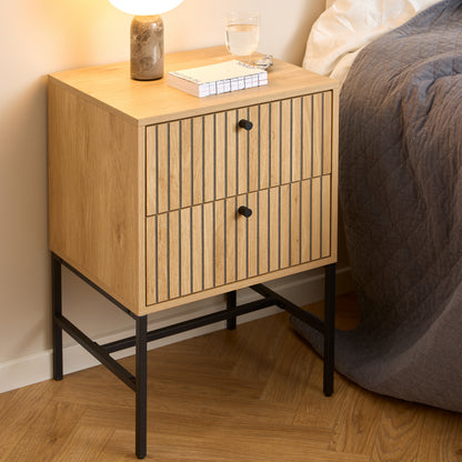 Alberto 2 Drawer Bedside Table in Oak/Black Legs