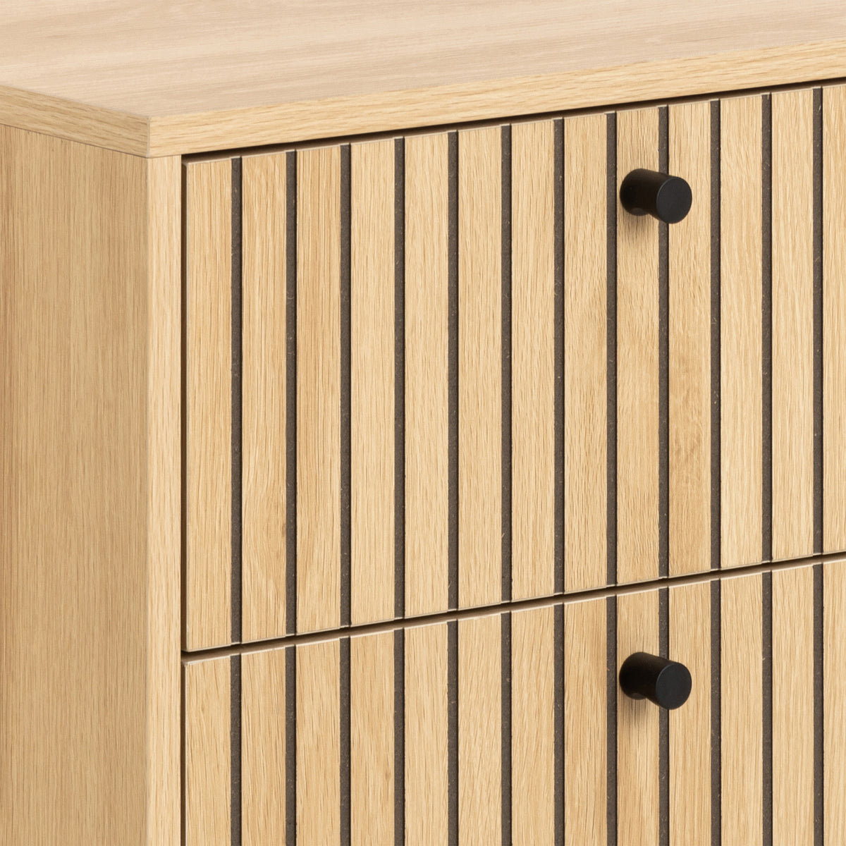 Alberto 2 Drawer Bedside Table in Oak/Black Legs