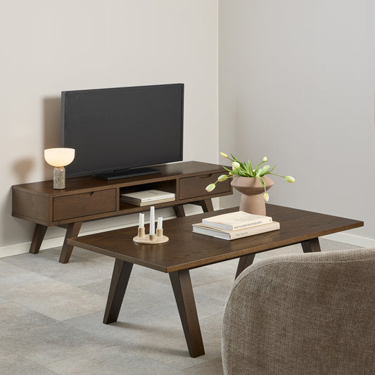 A-Line TV Unit with 2 Drawers in Smoked Oak