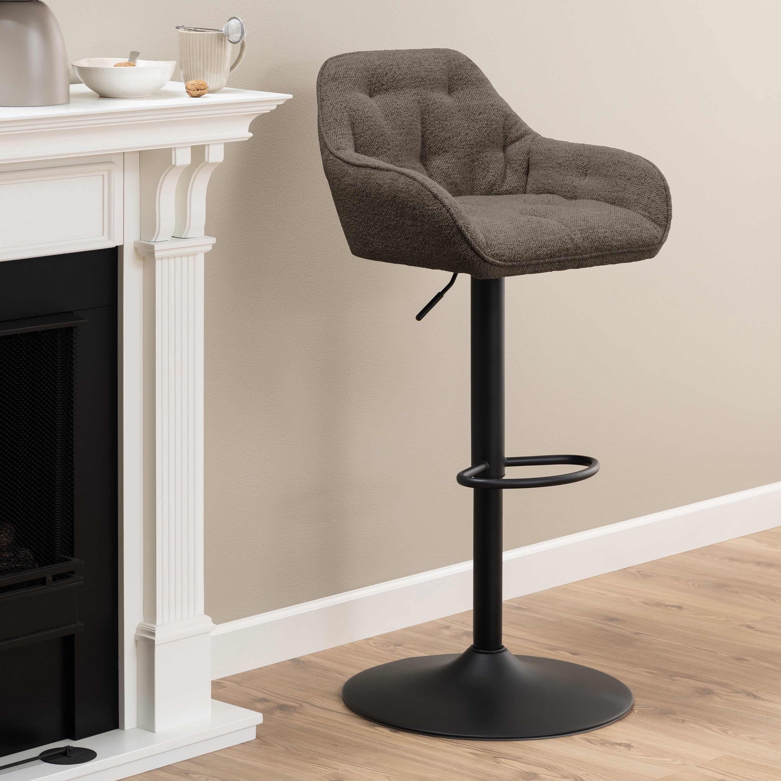 Bridget Swivel Bar Stool with Height Adjustable Function in Taupe Set of 2