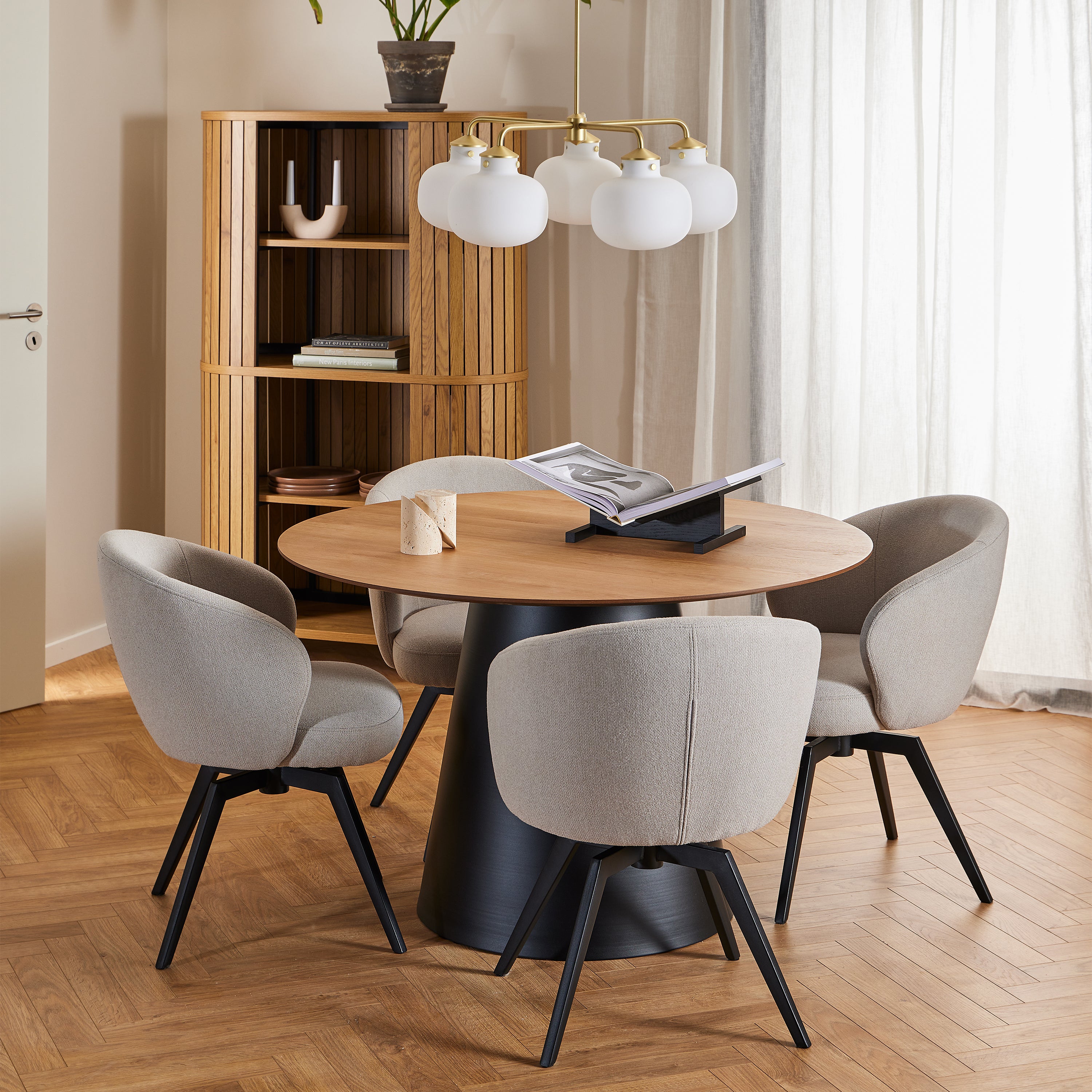 Marlene Dining Chair with Armrest and Swivel Function in Beige
