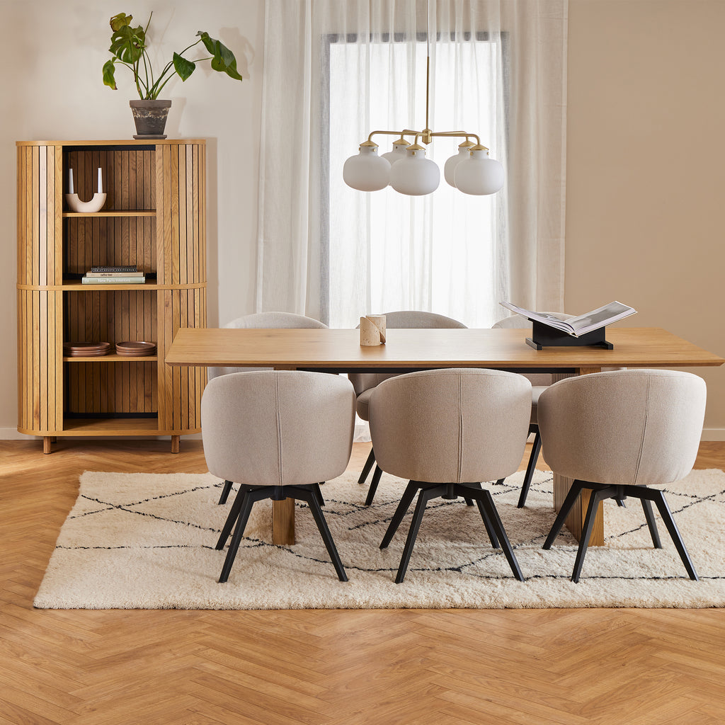Marlene Dining Chair with Armrest and Swivel Function in Beige